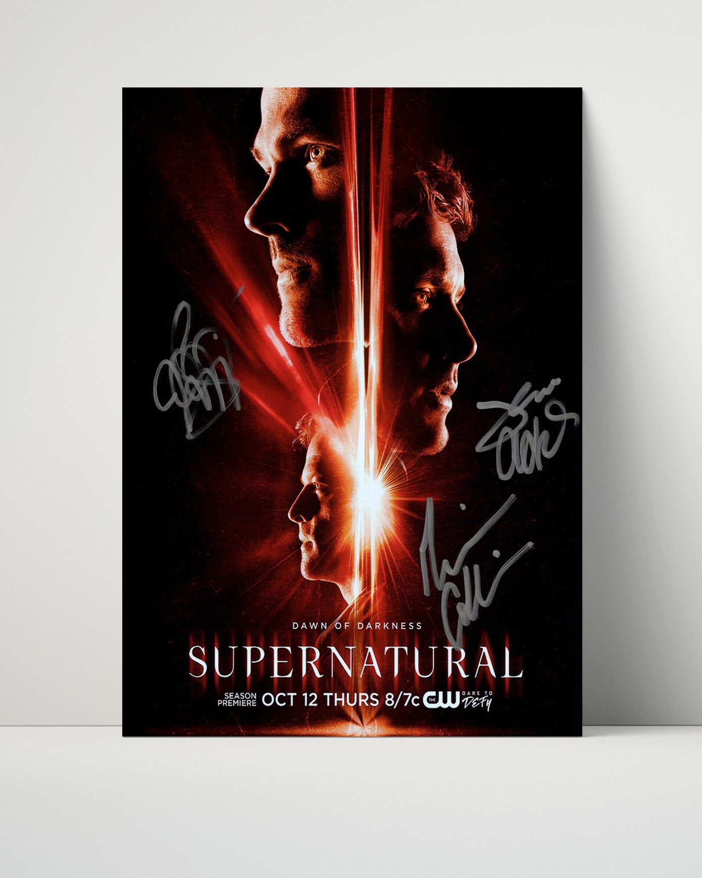 Supernatural - Jared Padalecki (Sam Winchester) and Jensen Ackles (Dean Winchester) Dual Face Split Promo Poster - Vintage Television Wall Art - 16x20 Unframed Print wall art print - television decor