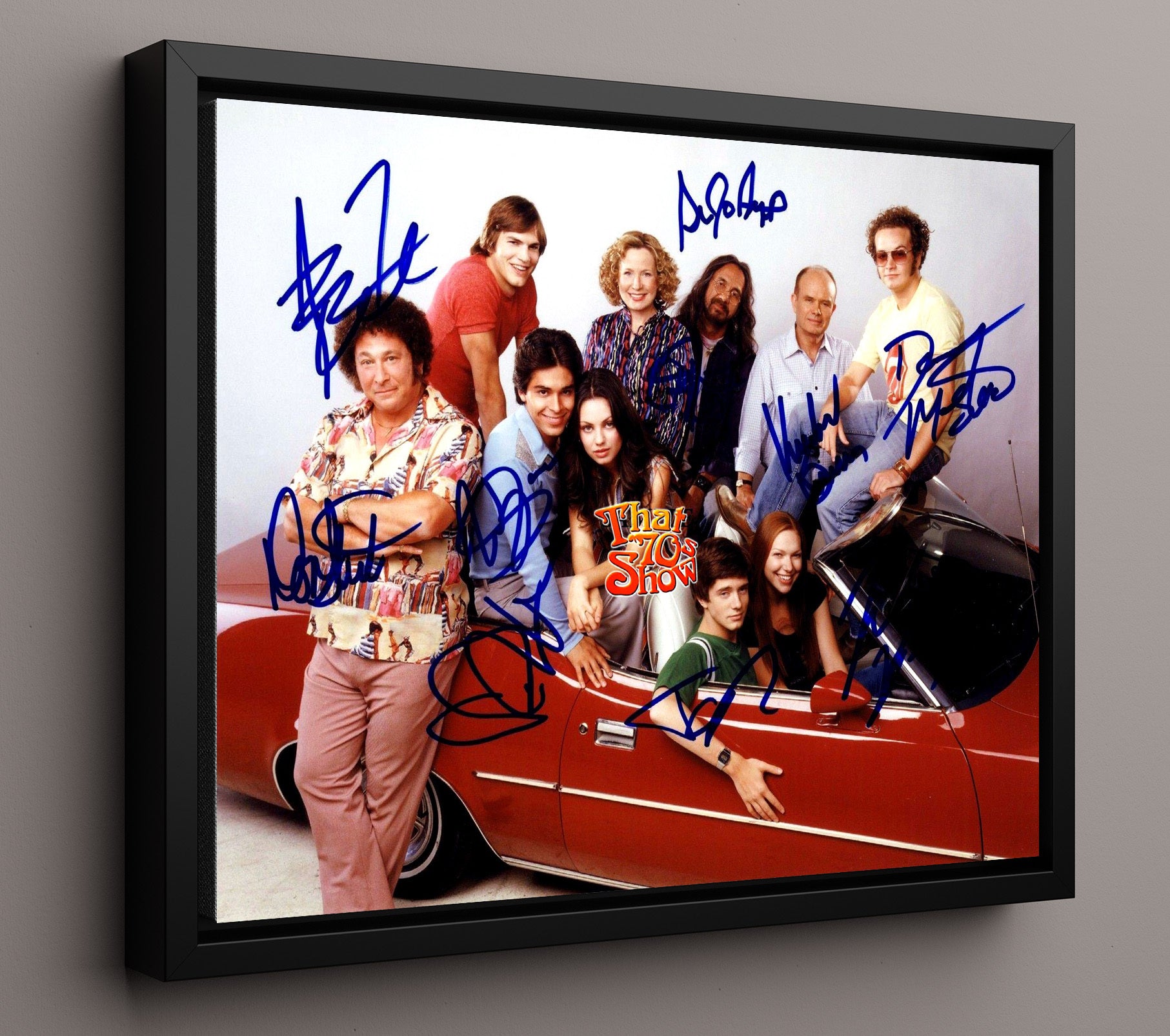 That 70s Show - Ashton Kutcher (Kelso) Ensemble Cast Convertible Promo - Vintage Television Wall Art - 16x20 Framed Canvas wall art print - television decor