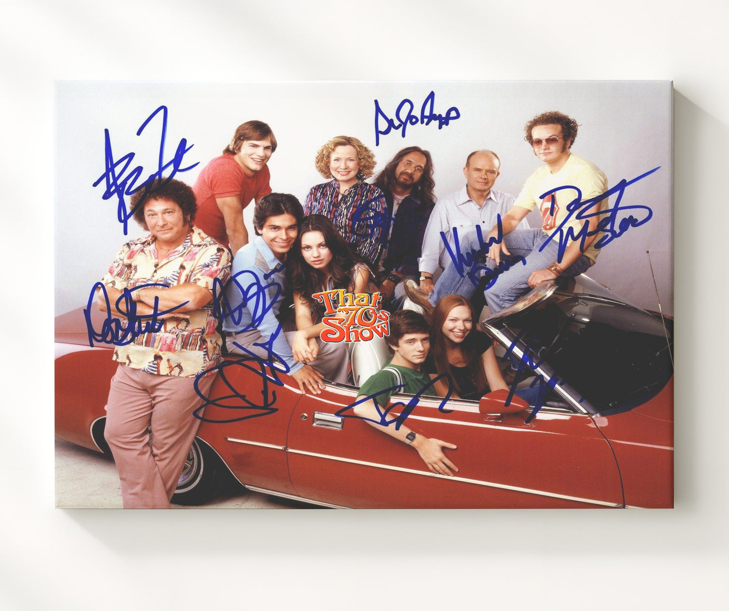 That 70s Show - Ashton Kutcher (Kelso) Ensemble Cast Convertible Promo - Vintage Television Wall Art - 20x24 Canvas wall art print - television decor
