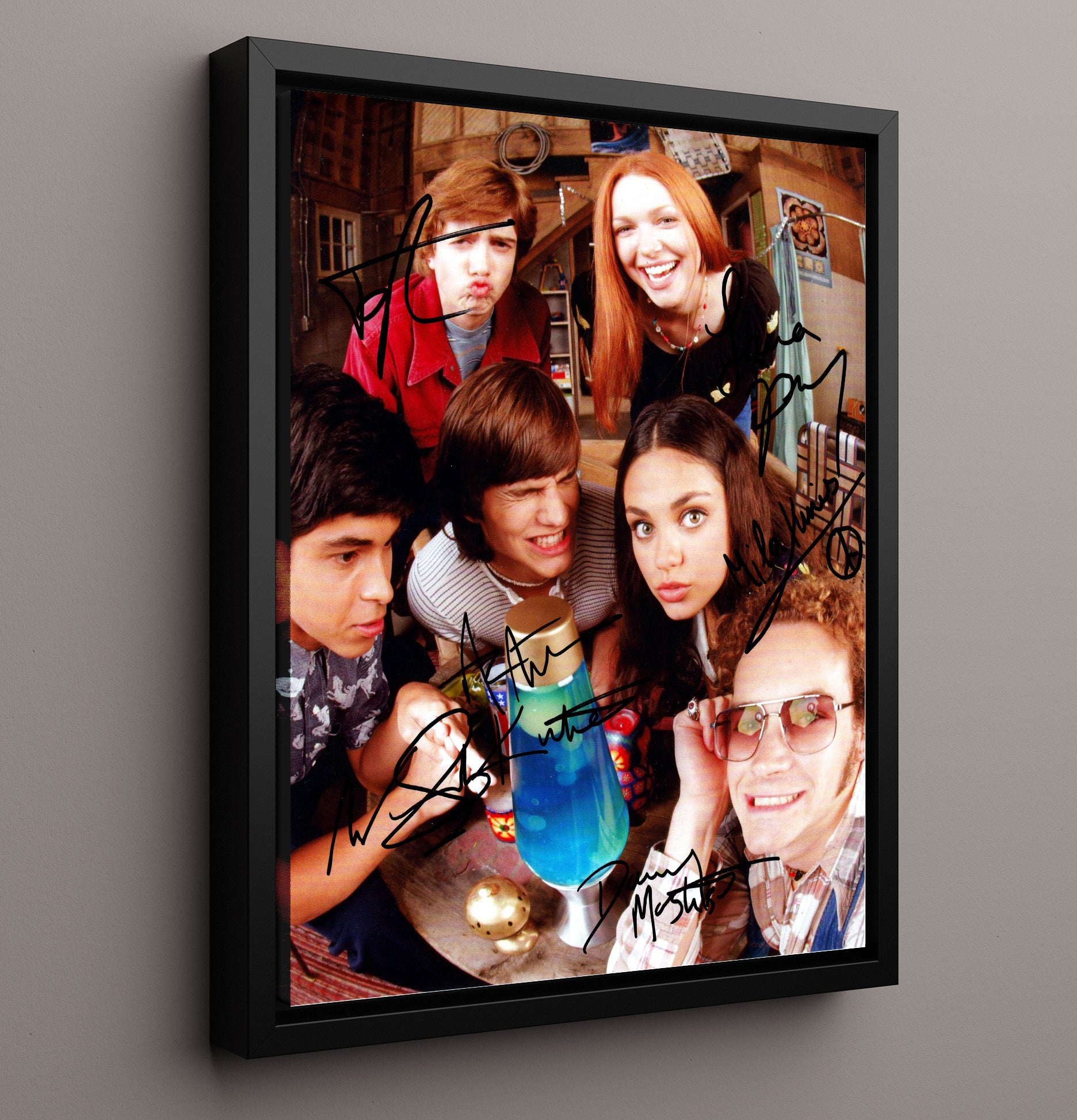 That 70s Show - Topher Grace (Eric Forman) Basement Group Around Lava Lamp Scene - Vintage Television Wall Art - 16x20 Framed Canvas wall art print - television decor