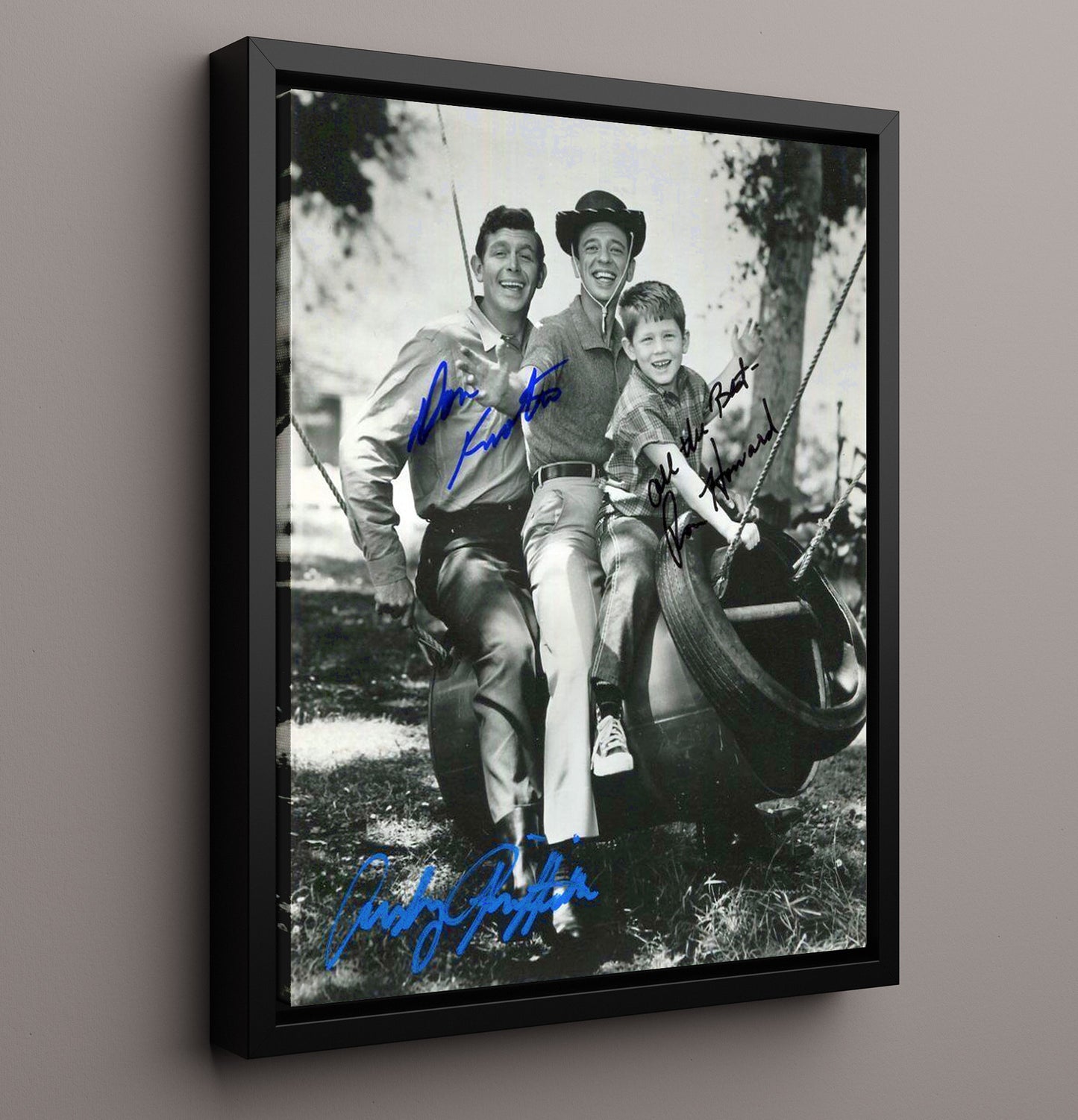 The Andy Griffith Show - Andy Griffith Ron Howard Don Knotts Mayberry Trio - Vintage Television Wall Art - 16x20 Framed Canvas wall art print - television decor