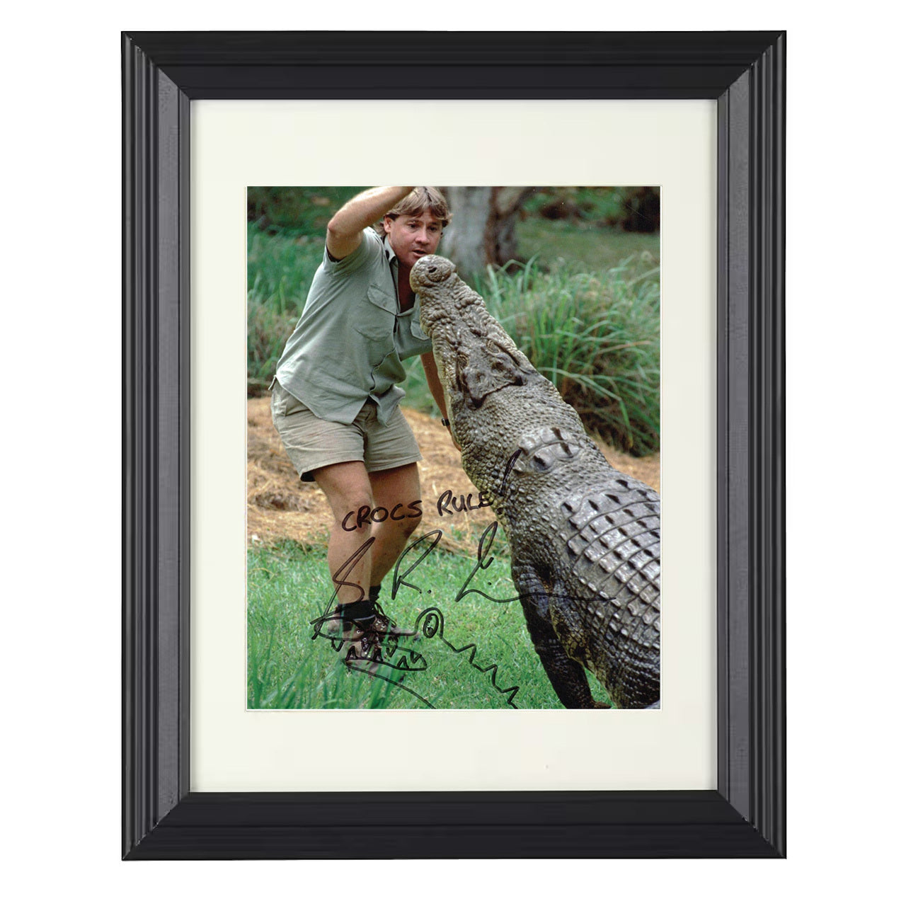 The Crocodile Hunter – Steve Irwin Crocodile Encounter – 8x10 black beveled framed television wall art