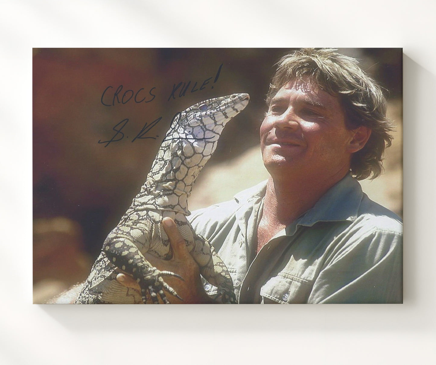 The Crocodile Hunter - Steve Irwin (Himself) Holding Monitor Lizard - Vintage Television Wall Art - 20x24 Canvas wall art print - television decor