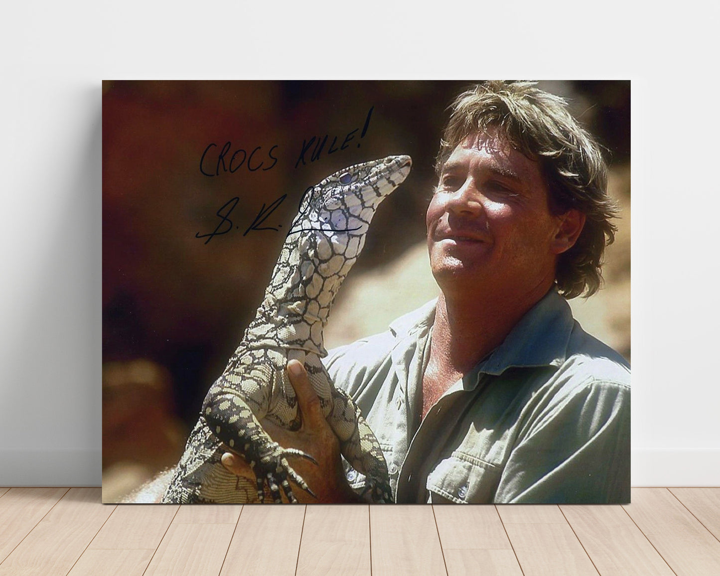 The Crocodile Hunter - Steve Irwin (Himself) Holding Monitor Lizard - Vintage Television Wall Art - 16x20 Unframed Print wall art print - television decor