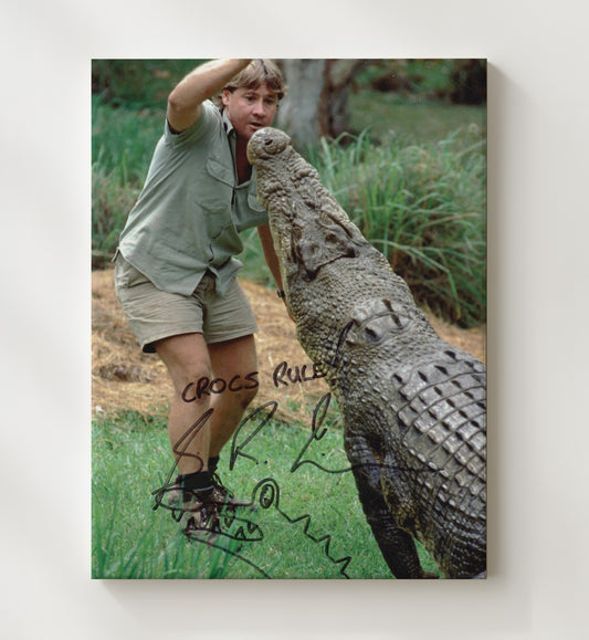 The Crocodile Hunter - Steve Irwin Crocodile Encounter Wildlife Scene - Canvas television wall art