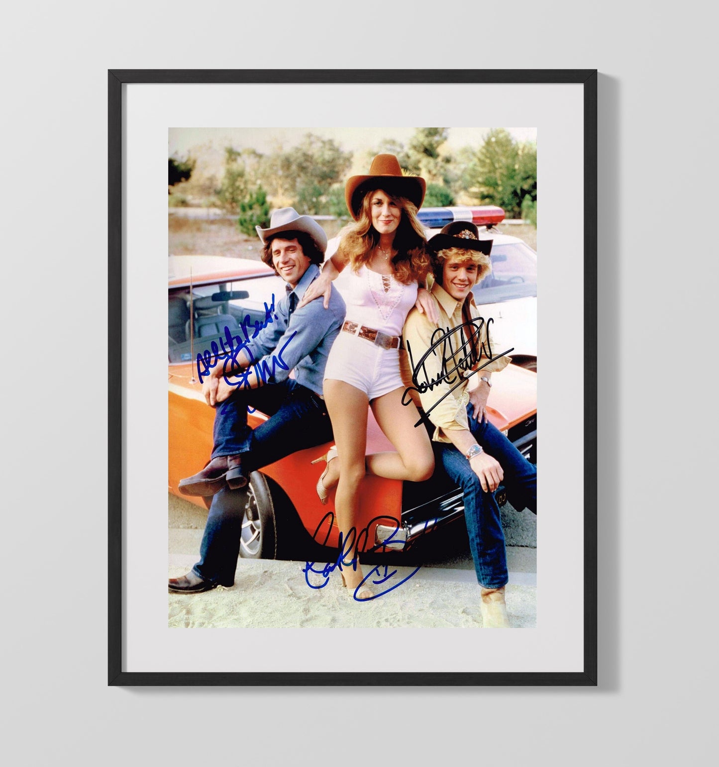 The Dukes of Hazzard - John Schneider Tom Wopat Catherine Bach General Lee Cast - Vintage Television Wall Art - 16x20 Gallery Frame wall art print - television decor
