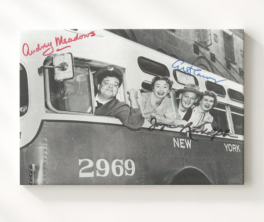 The Honeymooners - Jackie Gleason (Ralph Kramden) Ensemble Bus Window Cast Scene - Canvas television wall art