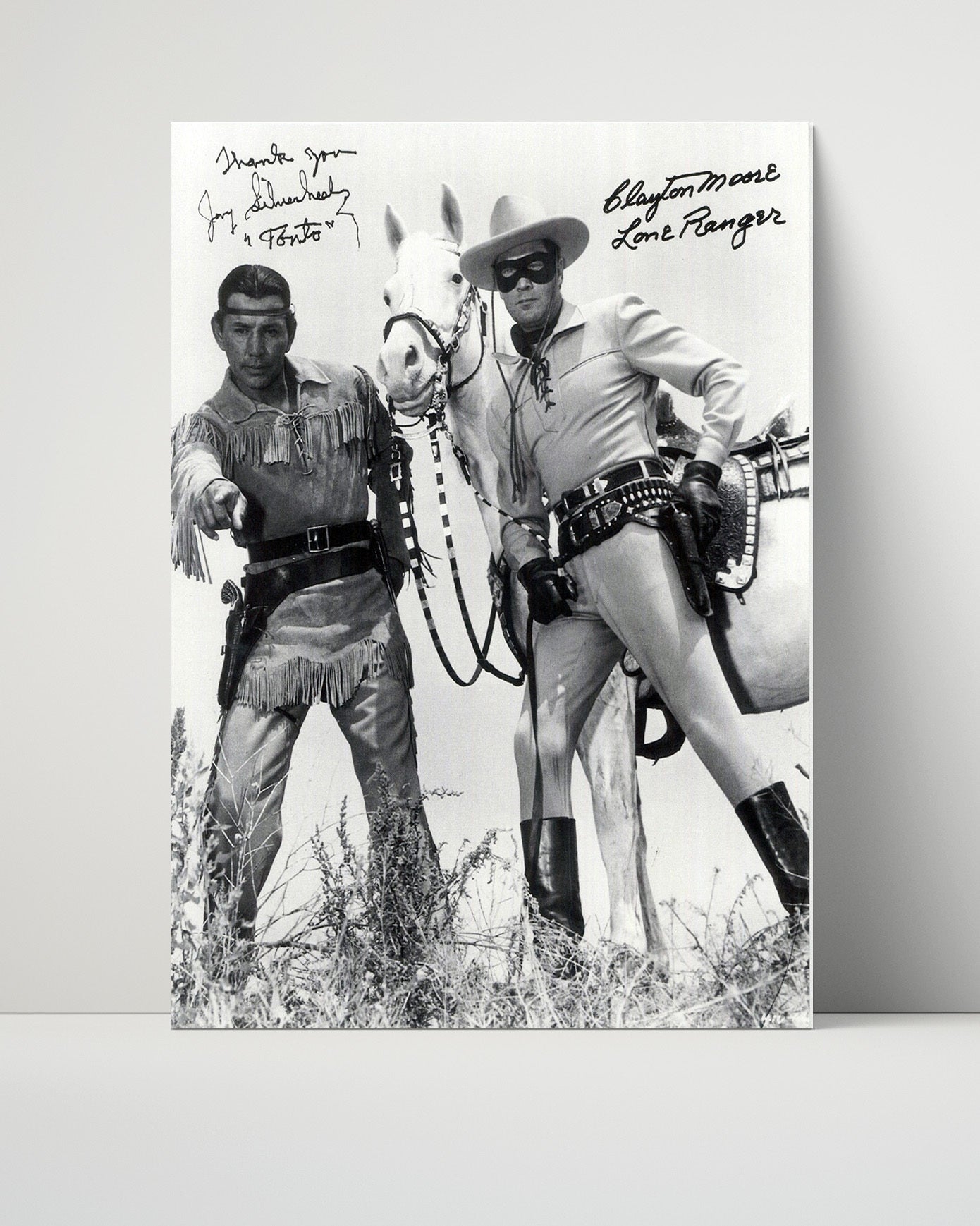 The Lone Ranger - Clayton Moore - Lone Ranger and Tonto with Silver Horse Photo - Vintage Television Wall Art - 16x20 Unframed Print wall art print - television decor