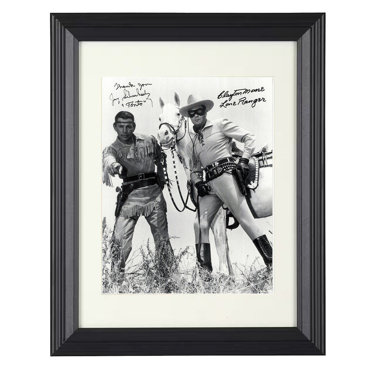 The Lone Ranger - Clayton Moore - Lone Ranger and Tonto with Silver Horse Photo - Beveled Frame television wall art