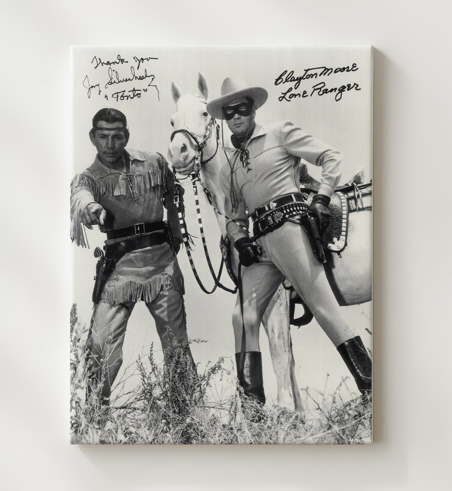 The Lone Ranger - Clayton Moore - Lone Ranger and Tonto with Silver Horse Photo - Vintage Television Wall Art - 20x24 Canvas wall art print - television decor