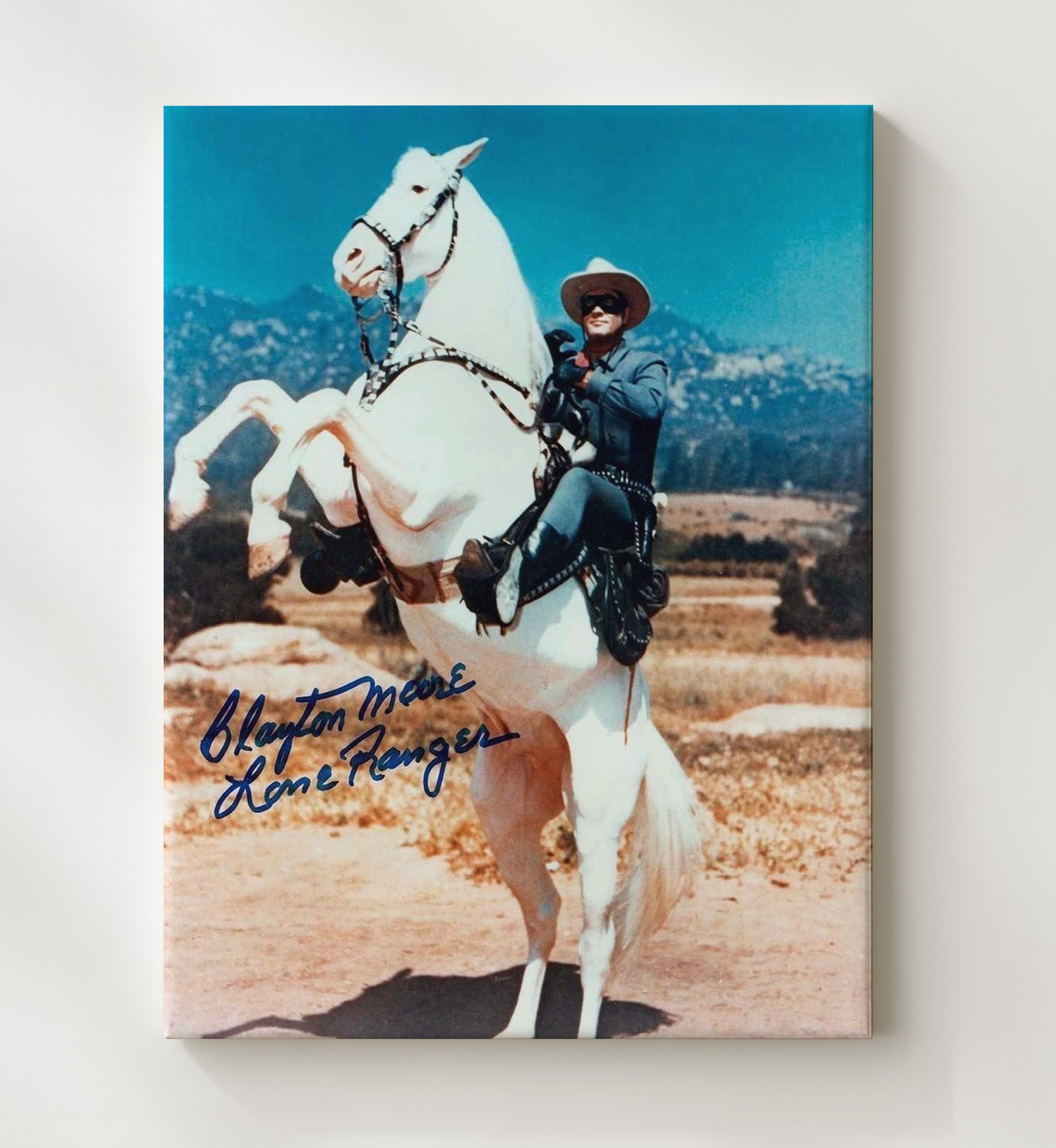 The Lone Ranger - Clayton Moore Masked Western Hero Desert Horse Action - Vintage Television Wall Art - 20x24 Canvas wall art print - television decor