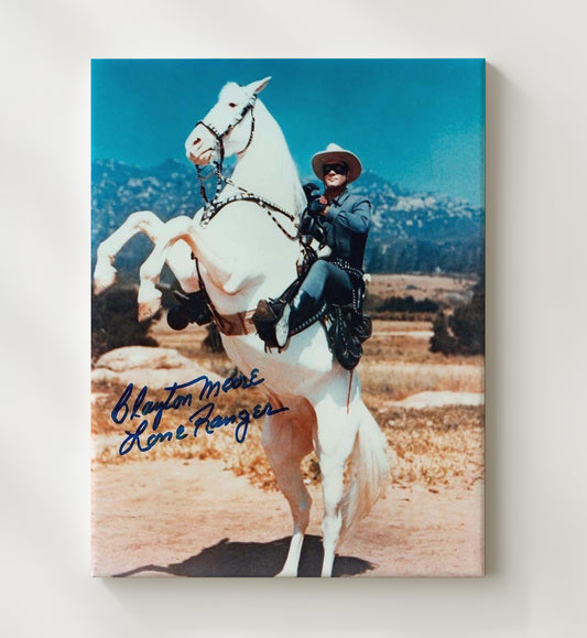 The Lone Ranger - Clayton Moore Masked Western Hero Desert Horse Action - Canvas television wall art