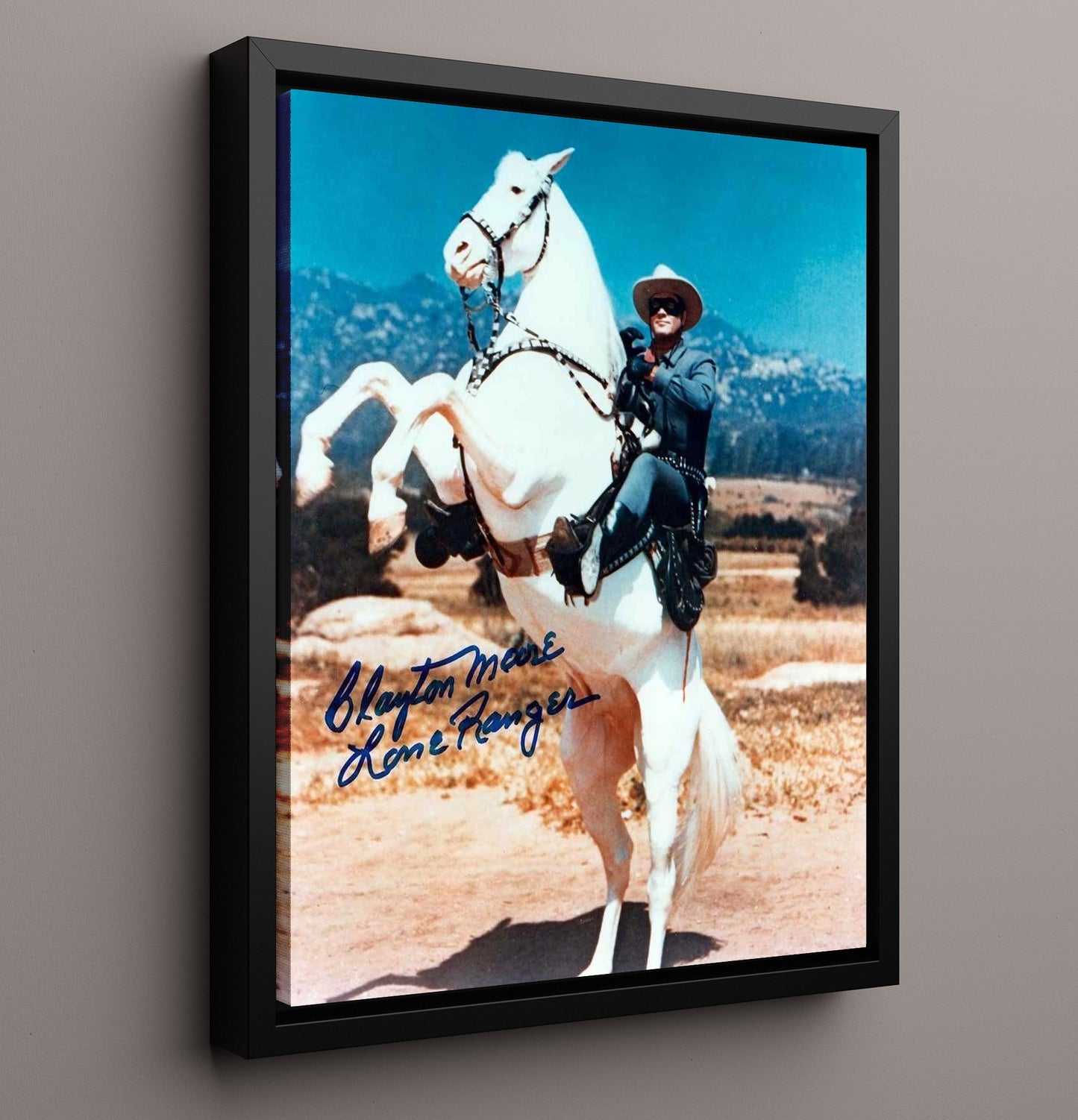 The Lone Ranger - Clayton Moore Masked Western Hero Desert Horse Action - Vintage Television Wall Art - 16x20 Framed Canvas wall art print - television decor
