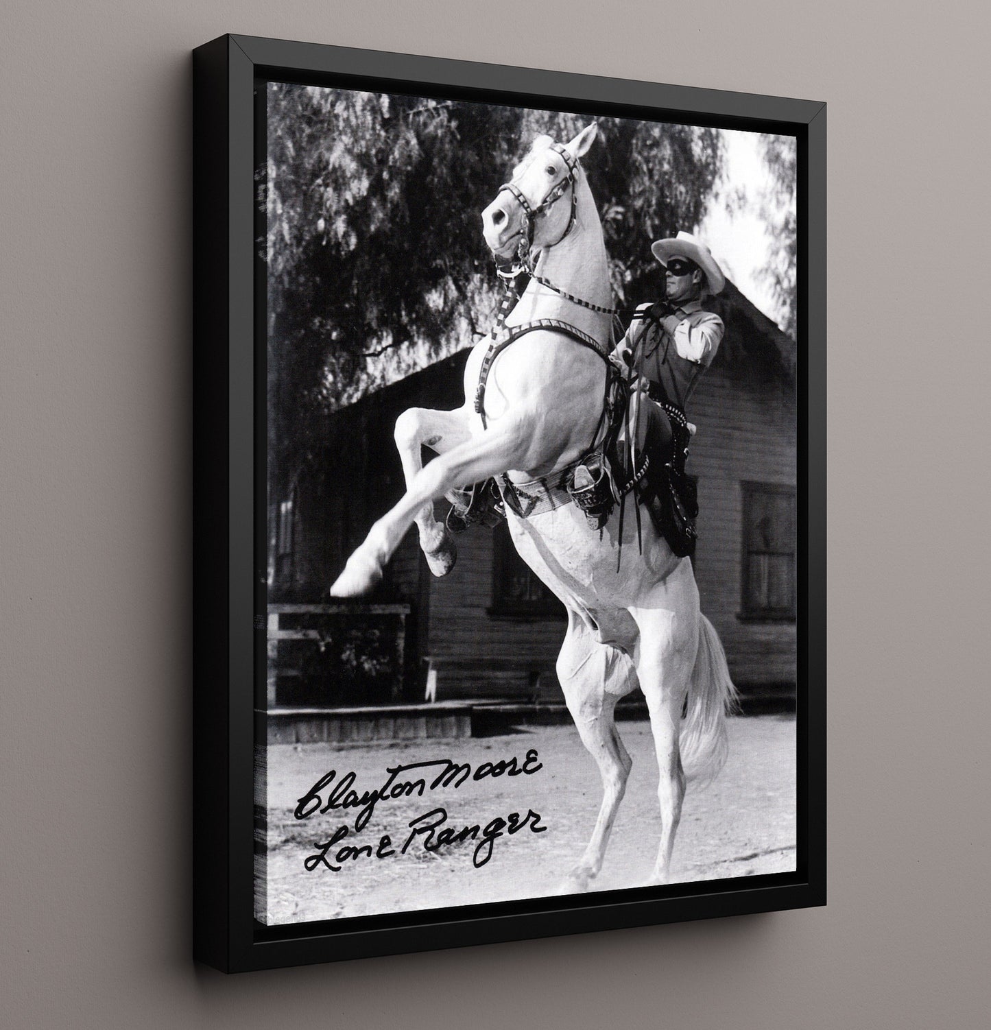 The Lone Ranger - Clayton Moore Masked Western Hero Silver Horse Pose - Vintage Television Wall Art - 16x20 Framed Canvas wall art print - television decor