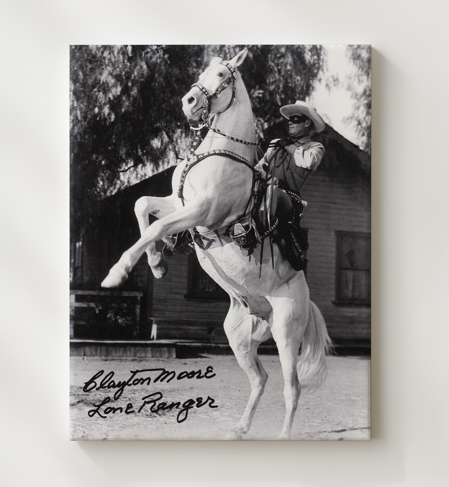 The Lone Ranger - Clayton Moore Masked Western Hero Silver Horse Pose - Vintage Television Wall Art - 20x24 Canvas wall art print - television decor