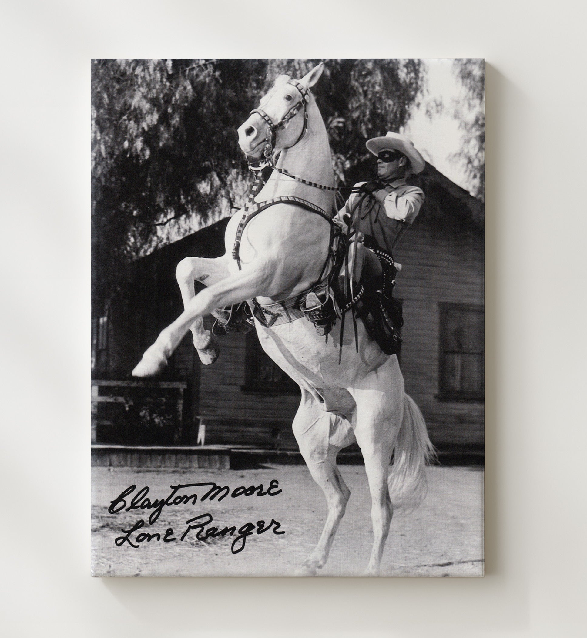 The Lone Ranger - Clayton Moore Masked Western Hero Silver Horse Pose - Vintage Television Wall Art - 20x24 Canvas wall art print - television decor