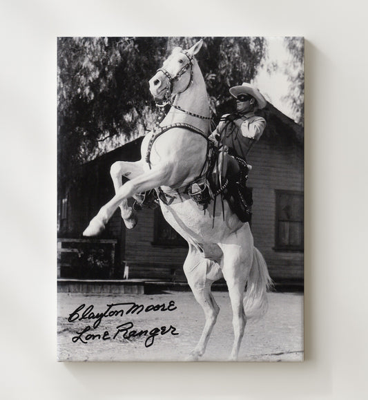 The Lone Ranger - Clayton Moore Masked Western Hero Silver Horse Pose - Canvas television wall art