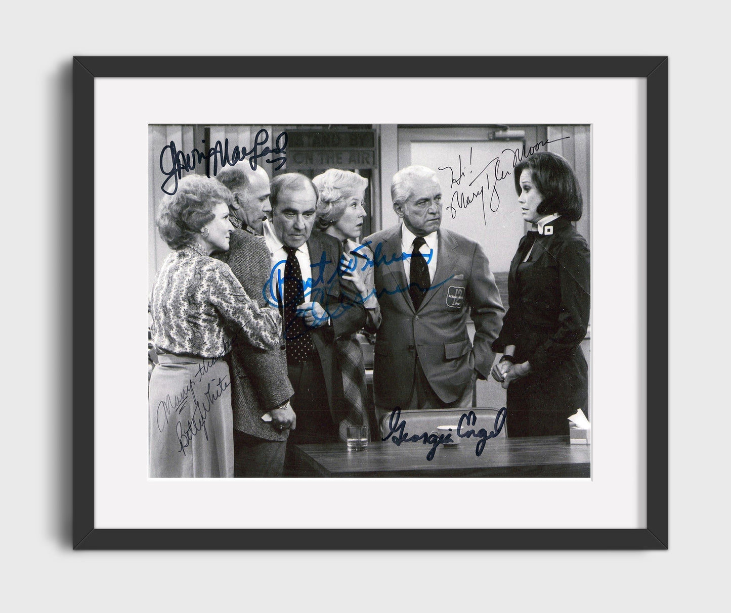 The Mary Tyler Moore Show - Mary Tyler Moore Ensemble Cast Newsroom On The Air - Vintage Television Wall Art - 16x20 Gallery Frame wall art print - television decor
