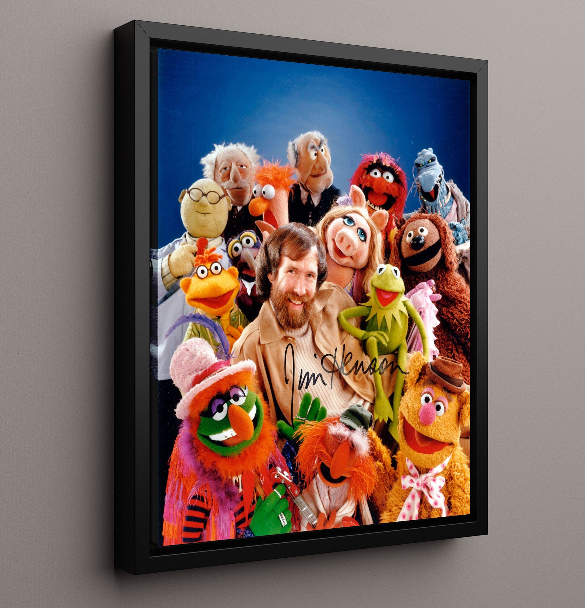 The Muppets - Jim Henson - Creator with Kermit and Cast Ensemble - Vintage Television Wall Art - 16x20 Framed Canvas wall art print - television decor