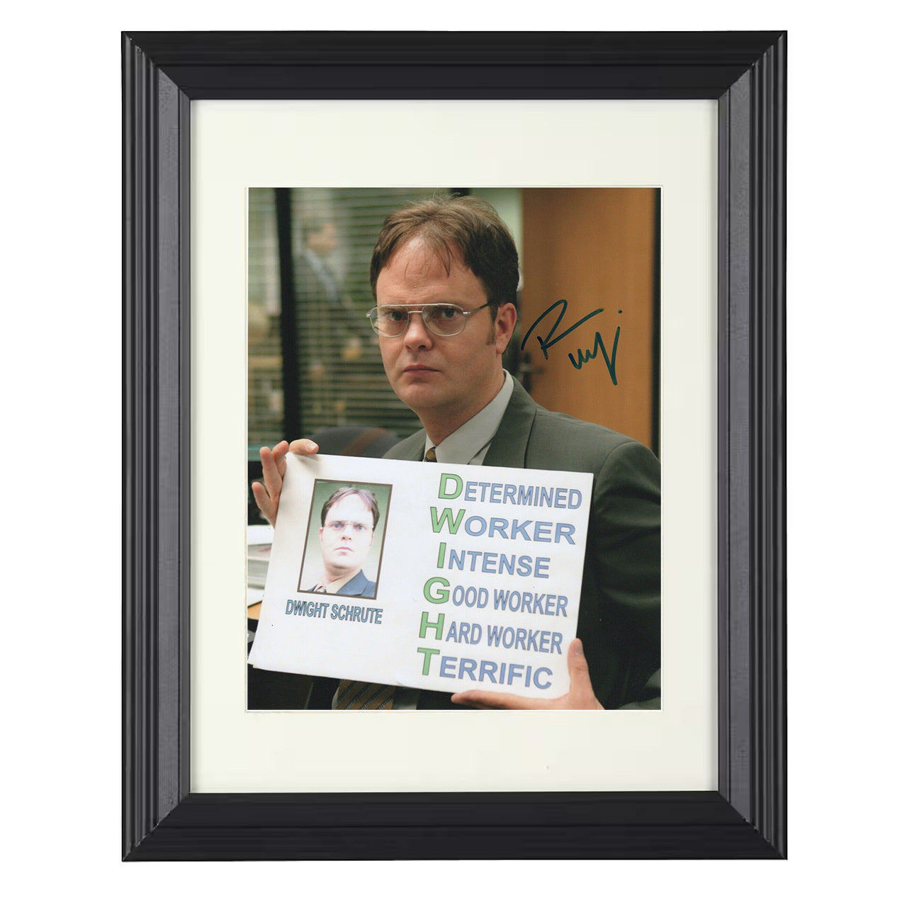 The Office – Dwight Schrute Holding DIGHT Acronym Poster – 8x10 black beveled framed television wall art