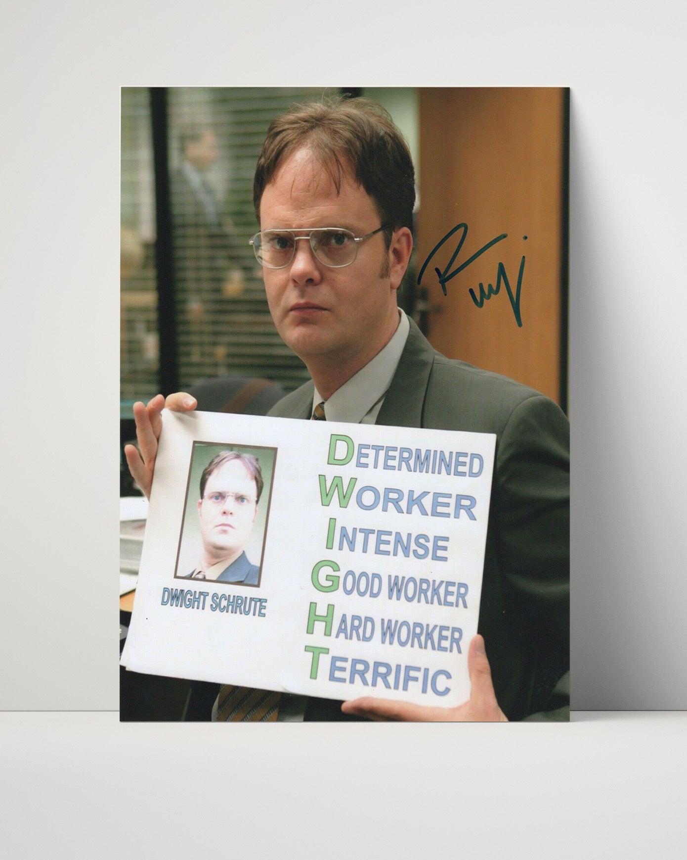 The Office - Rainn Wilson (Dwight Schrute) Holding DIGHT Acronym Poster - Vintage Television Wall Art - 16x20 Unframed Print wall art print - television decor