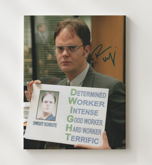 The Office - Rainn Wilson (Dwight Schrute) Holding DIGHT Acronym Poster - Canvas television wall art