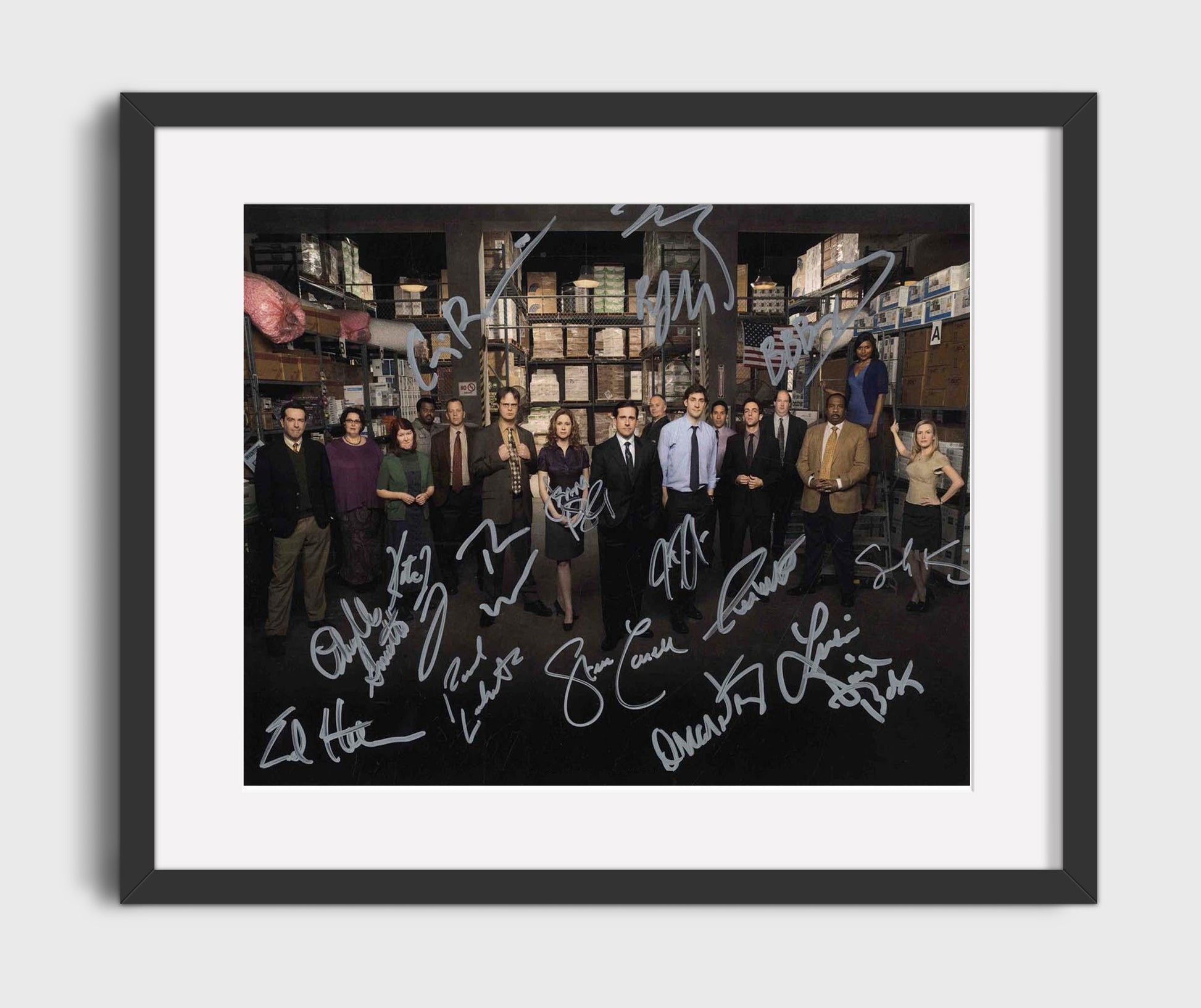 The Office - Steve Carell (Michael Scott) Ensemble Cast Warehouse Lineup - Vintage Television Wall Art - 16x20 Gallery Frame wall art print - television decor