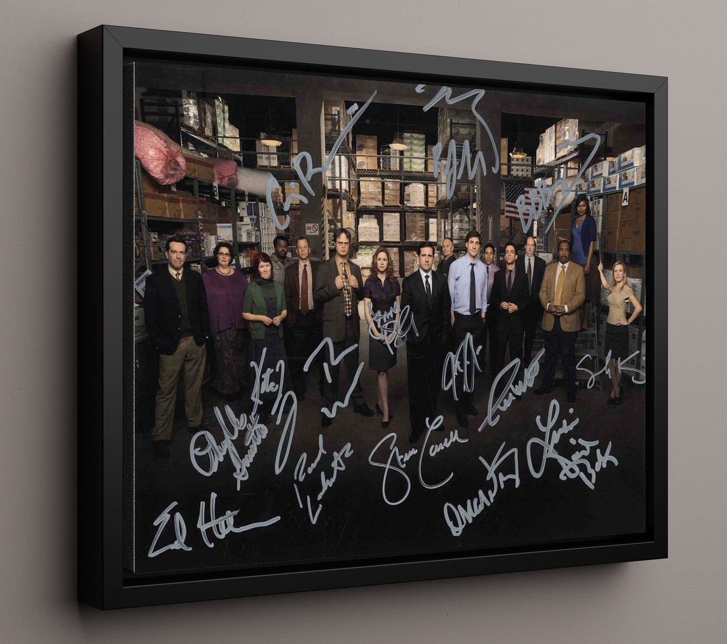 The Office - Steve Carell (Michael Scott) Ensemble Cast Warehouse Lineup - Vintage Television Wall Art - 16x20 Framed Canvas wall art print - television decor