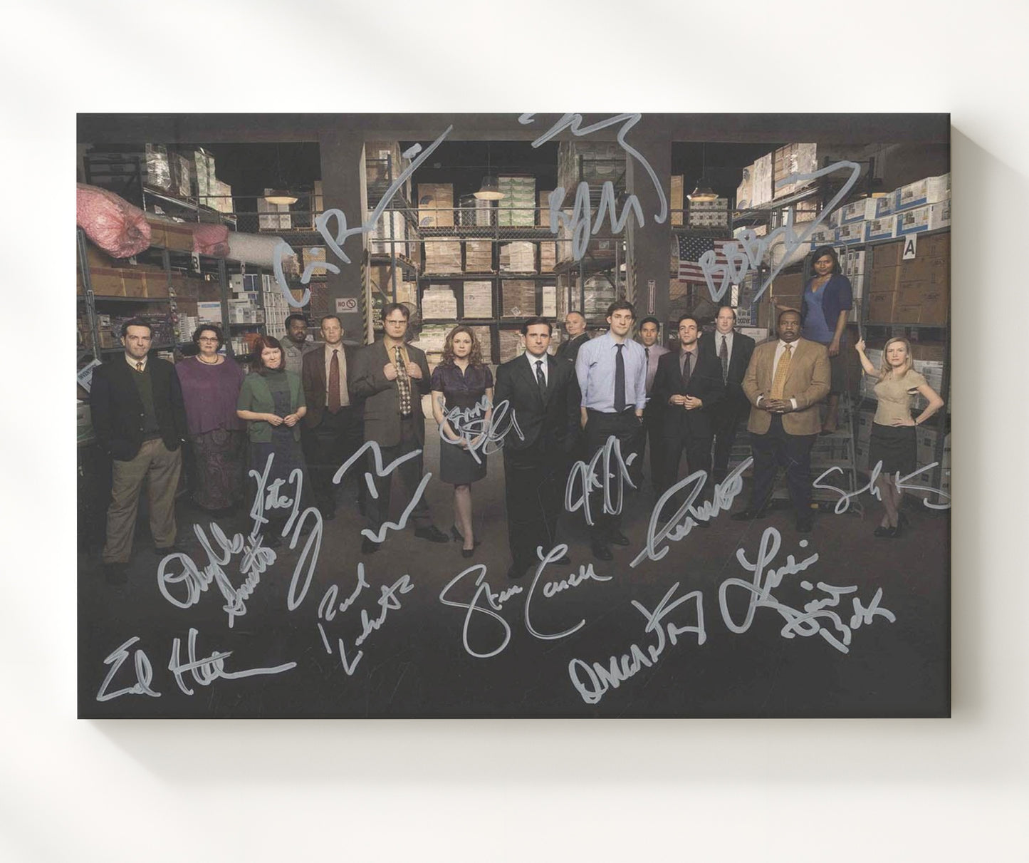 The Office - Steve Carell (Michael Scott) Ensemble Cast Warehouse Lineup - Vintage Television Wall Art - 20x24 Canvas wall art print - television decor