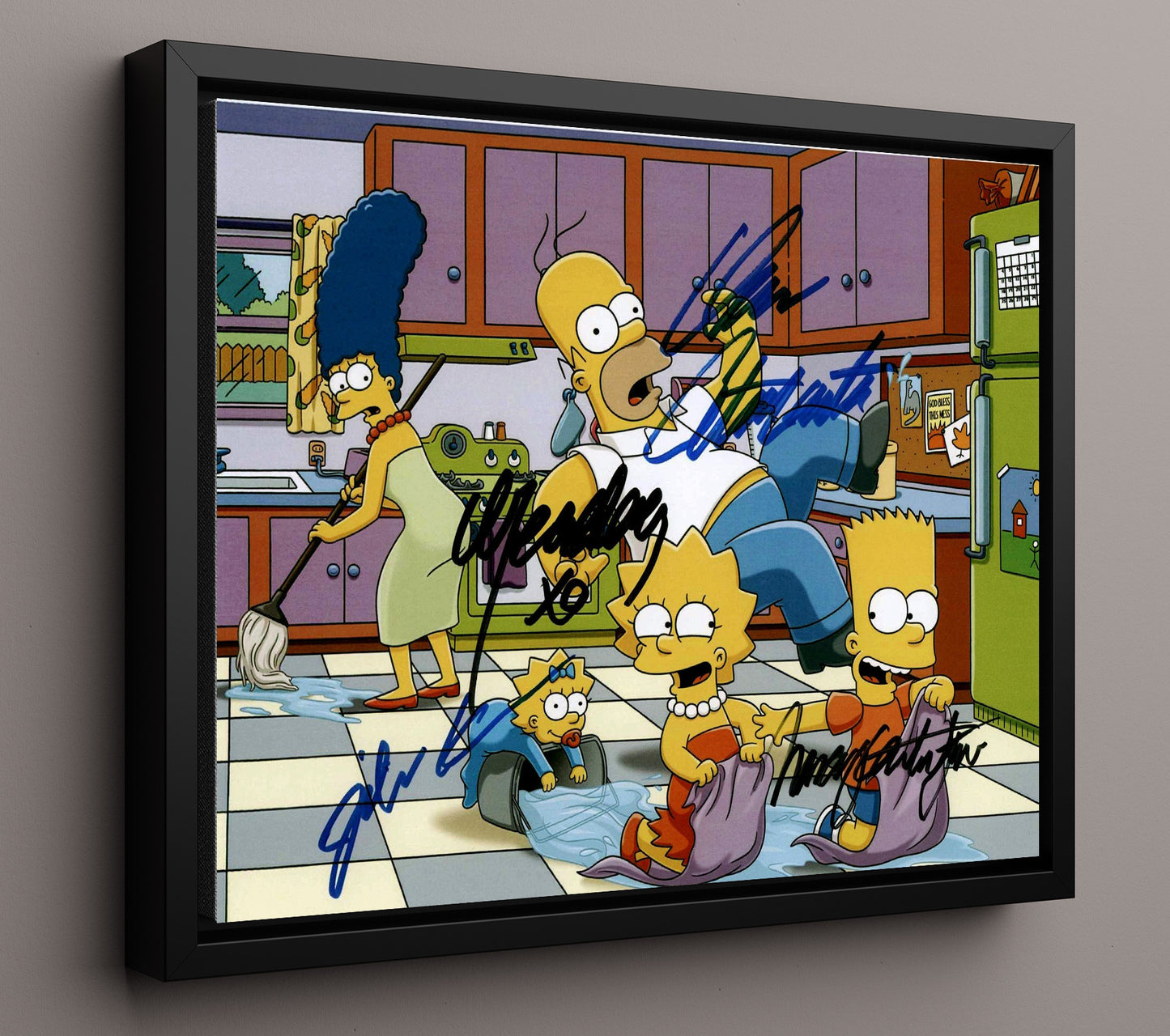 The Simpsons - Dan Castellaneta (Homer Simpson) Family Kitchen Chaos - Vintage Television Wall Art - 16x20 Framed Canvas wall art print - television decor