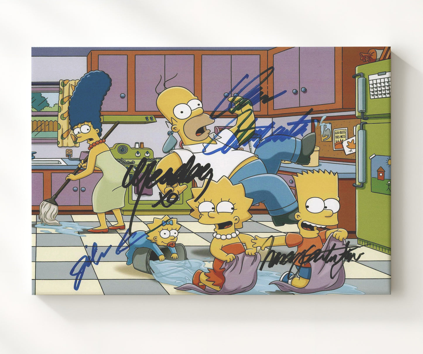 The Simpsons - Dan Castellaneta (Homer Simpson) Family Kitchen Chaos - Vintage Television Wall Art - 20x24 Canvas wall art print - television decor