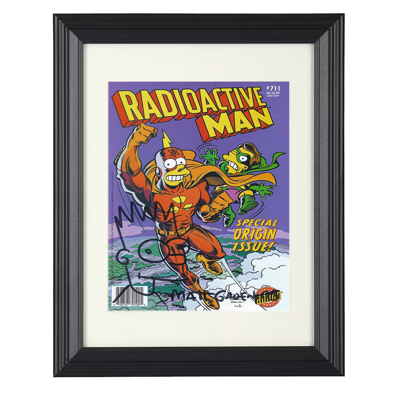 The Simpsons – Matt Groening – Radioactive Man Comic Artwork – 8x10 black beveled framed television wall art