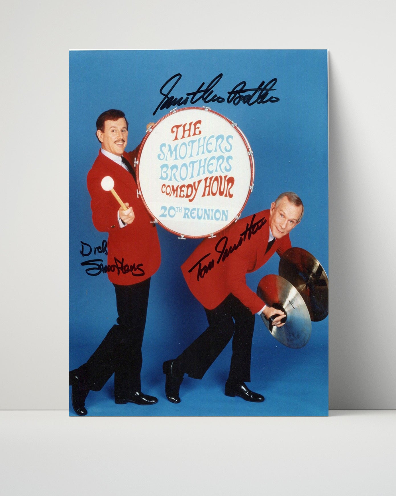The Smothers Brothers Comedy Hour - Tom Smothers (Tom) and Dick Smothers (Dick) Drum Reunion Performance Photo - Vintage Television Wall Art - 16x20 Unframed Print wall art print - television decor