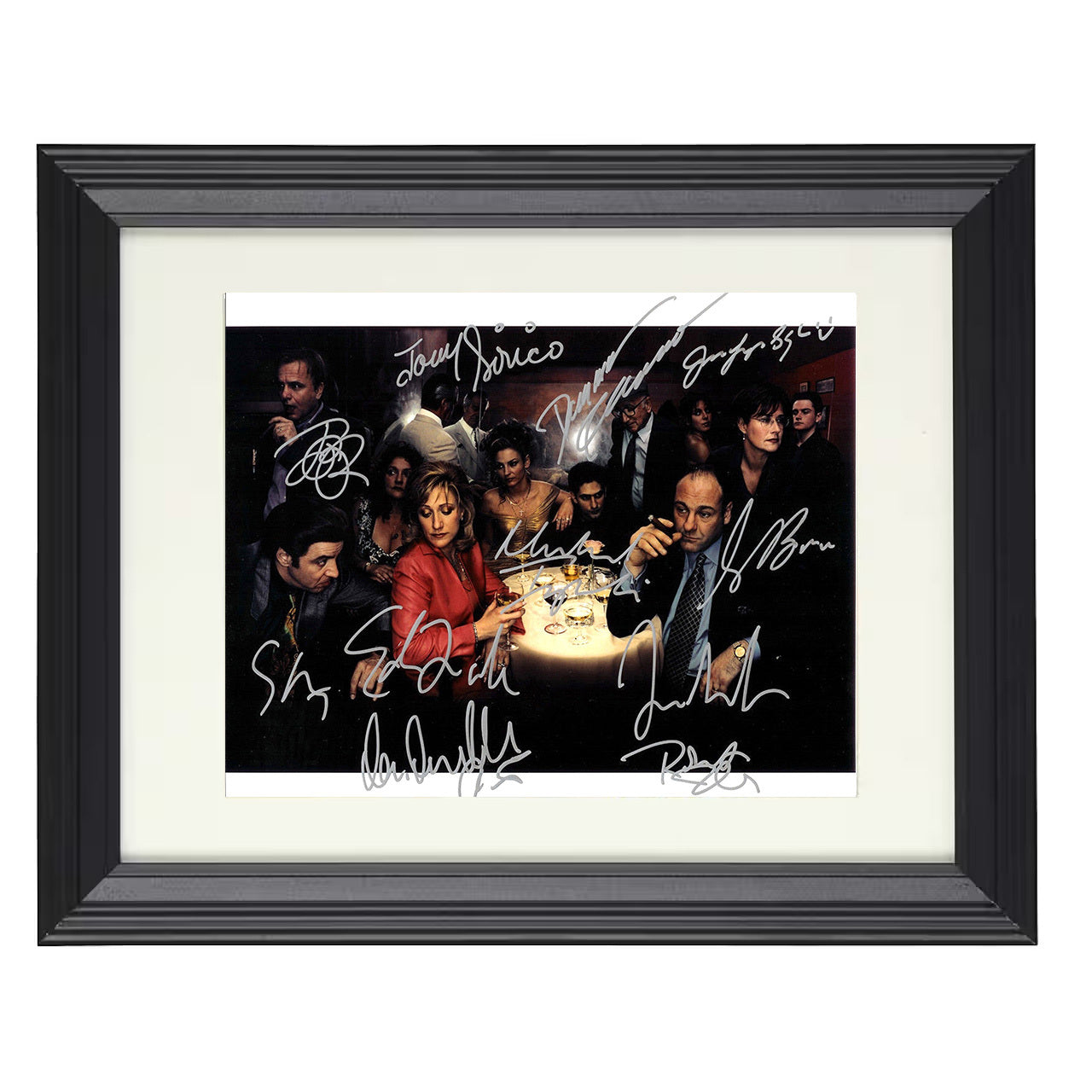 The Sopranos – Tony Soprano Ensemble Dinner Scene – 8x10 black beveled framed television wall art