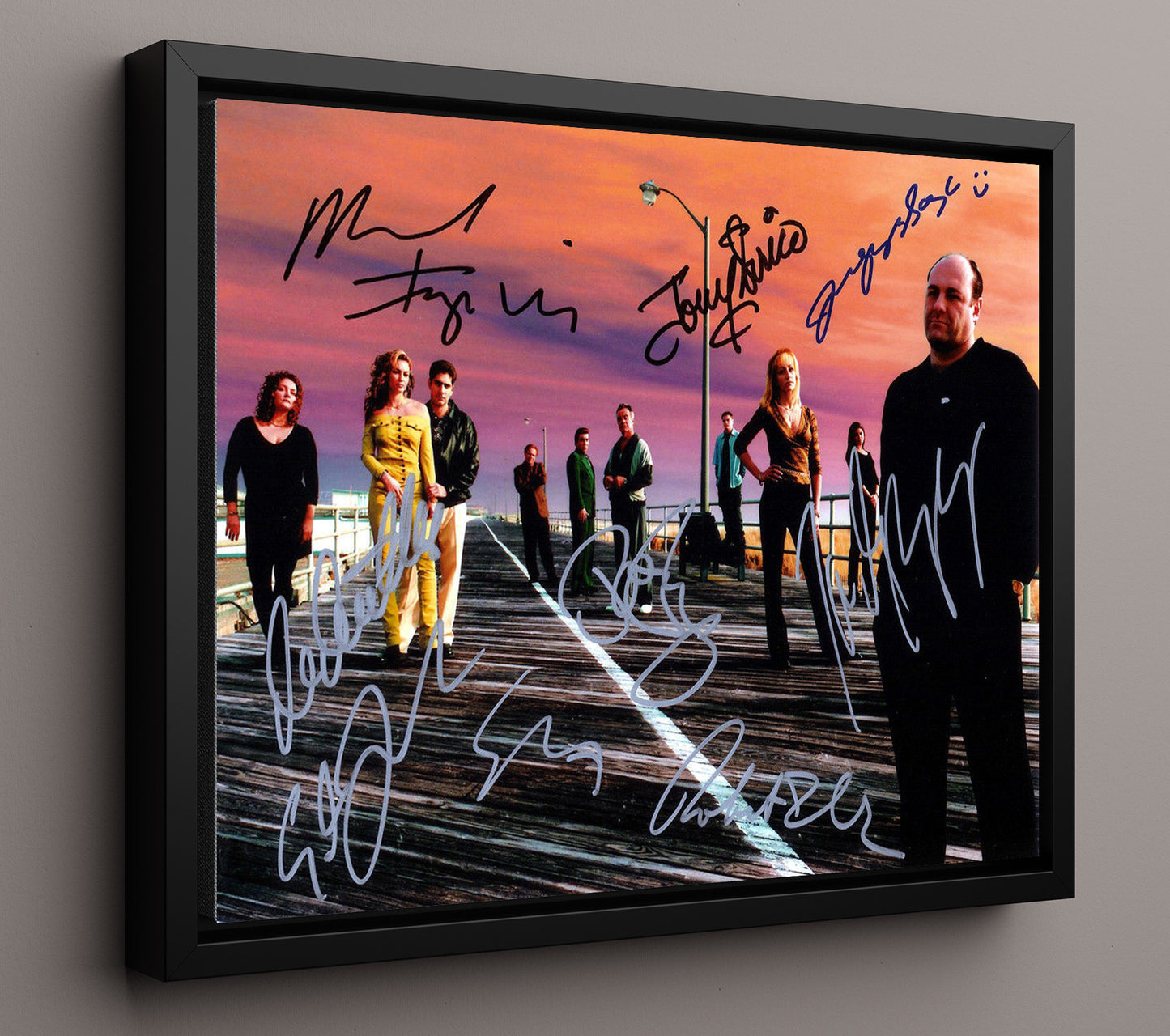 The Sopranos - James Gandolfini (Tony Soprano) Ensemble Cast Boardwalk Lineup - Vintage Television Wall Art - 16x20 Framed Canvas wall art print - television decor