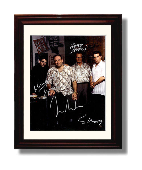 The Sopranos - James Gandolfini (Tony Soprano) Ensemble Cast Against Brick Wall - Vintage Television Wall Art - 8x10 Beveled Frame wall art print - television decor