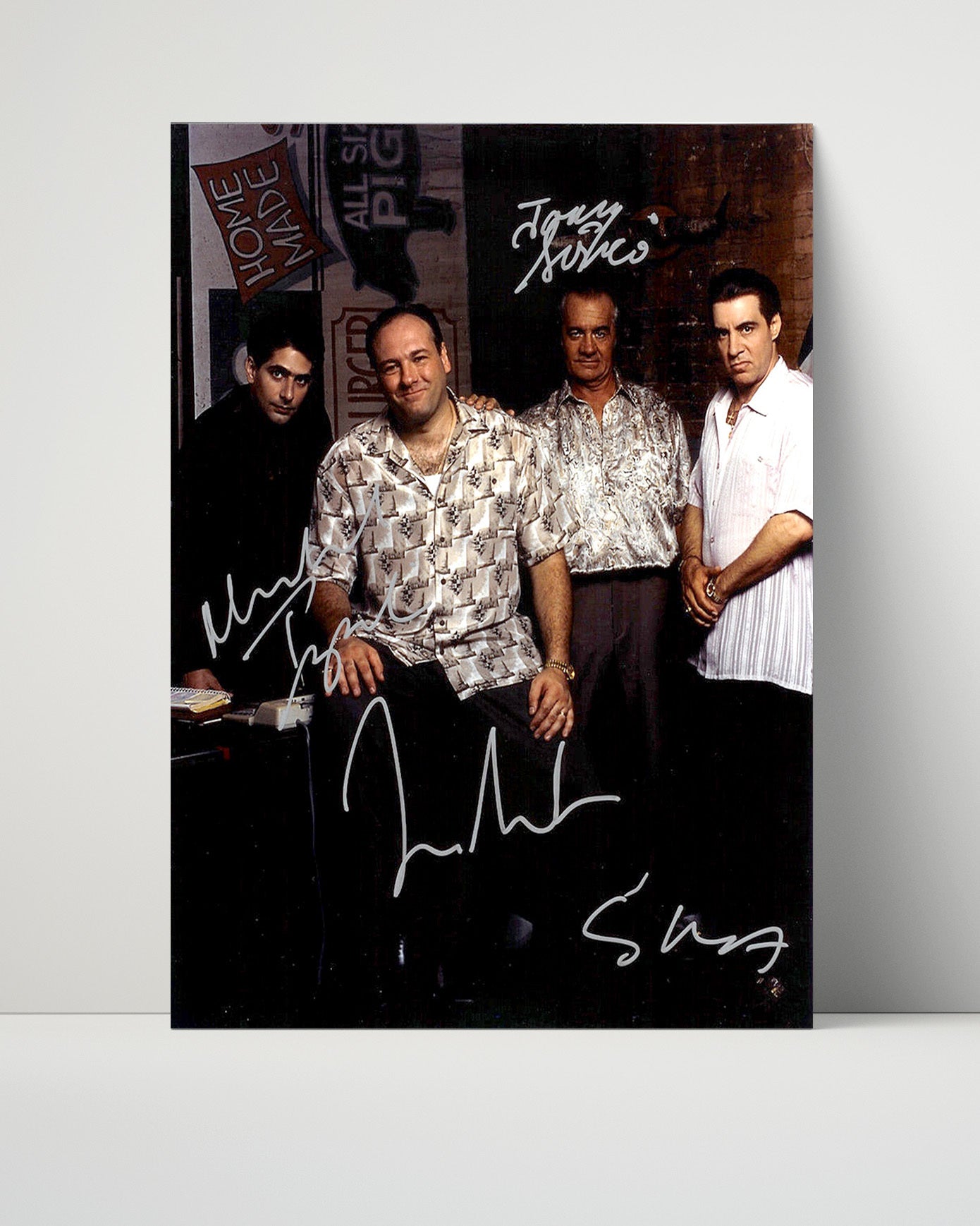 The Sopranos - James Gandolfini (Tony Soprano) Ensemble Cast Against Brick Wall - Vintage Television Wall Art - 16x20 Unframed Print wall art print - television decor