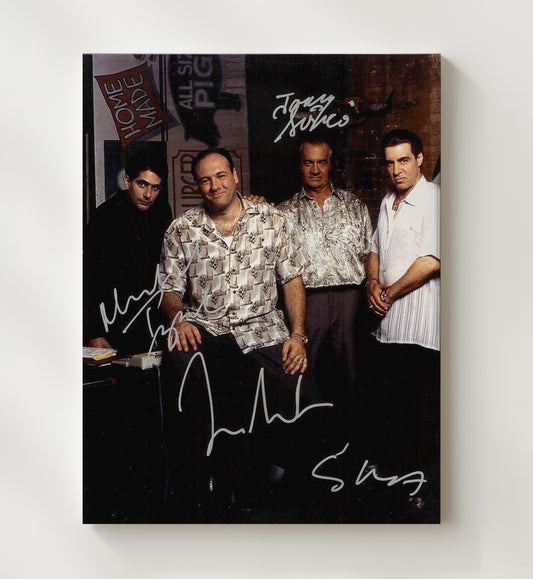The Sopranos - James Gandolfini (Tony Soprano) Ensemble Cast Against Brick Wall - Canvas television wall art