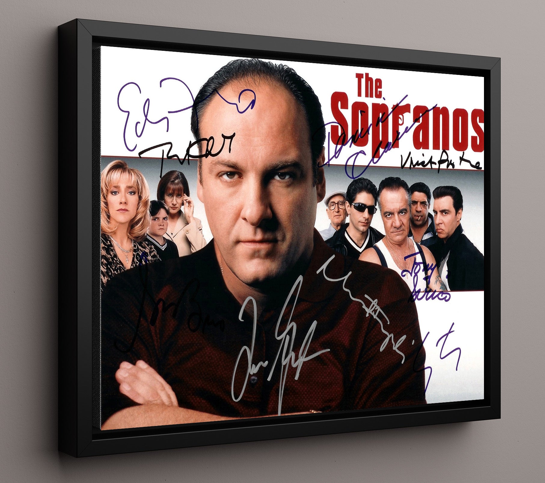 The Sopranos - James Gandolfini (Tony Soprano) Ensemble Cast Promo - Vintage Television Wall Art - 16x20 Framed Canvas wall art print - television decor