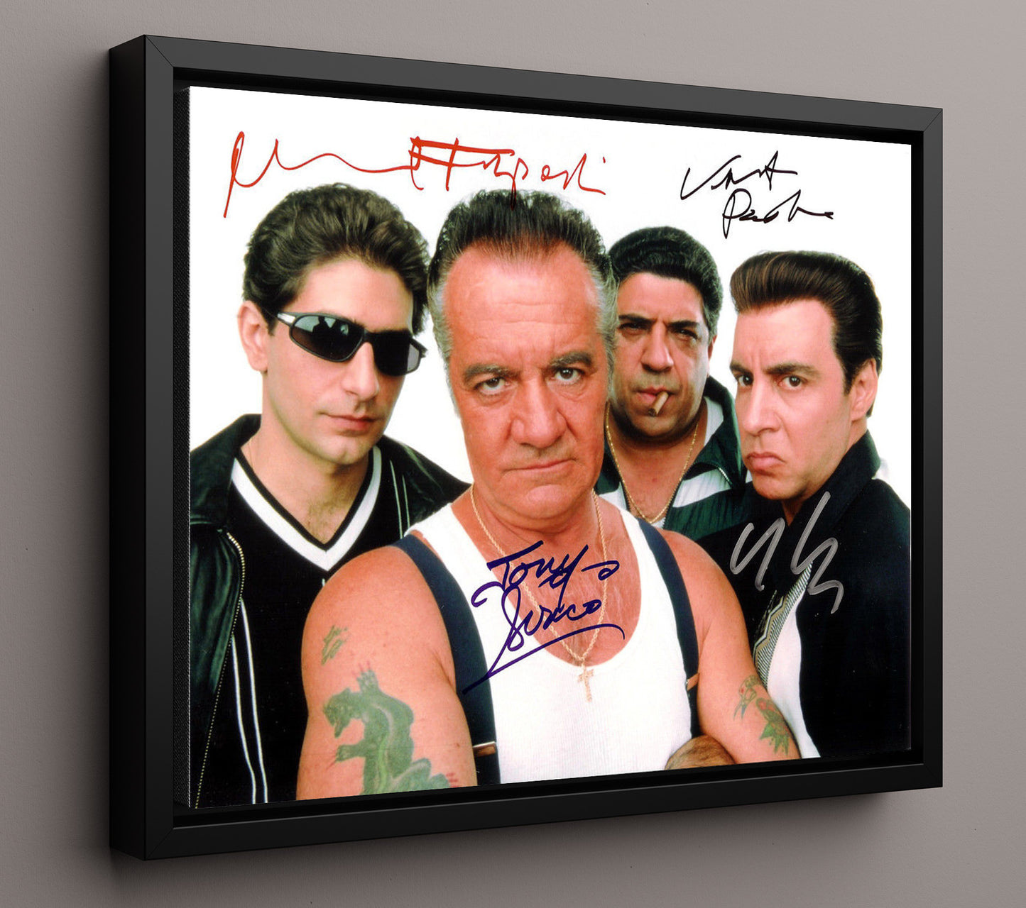 The Sopranos - James Gandolfini (Tony Soprano) Ensemble Cast Studio - Vintage Television Wall Art - 16x20 Framed Canvas wall art print - television decor