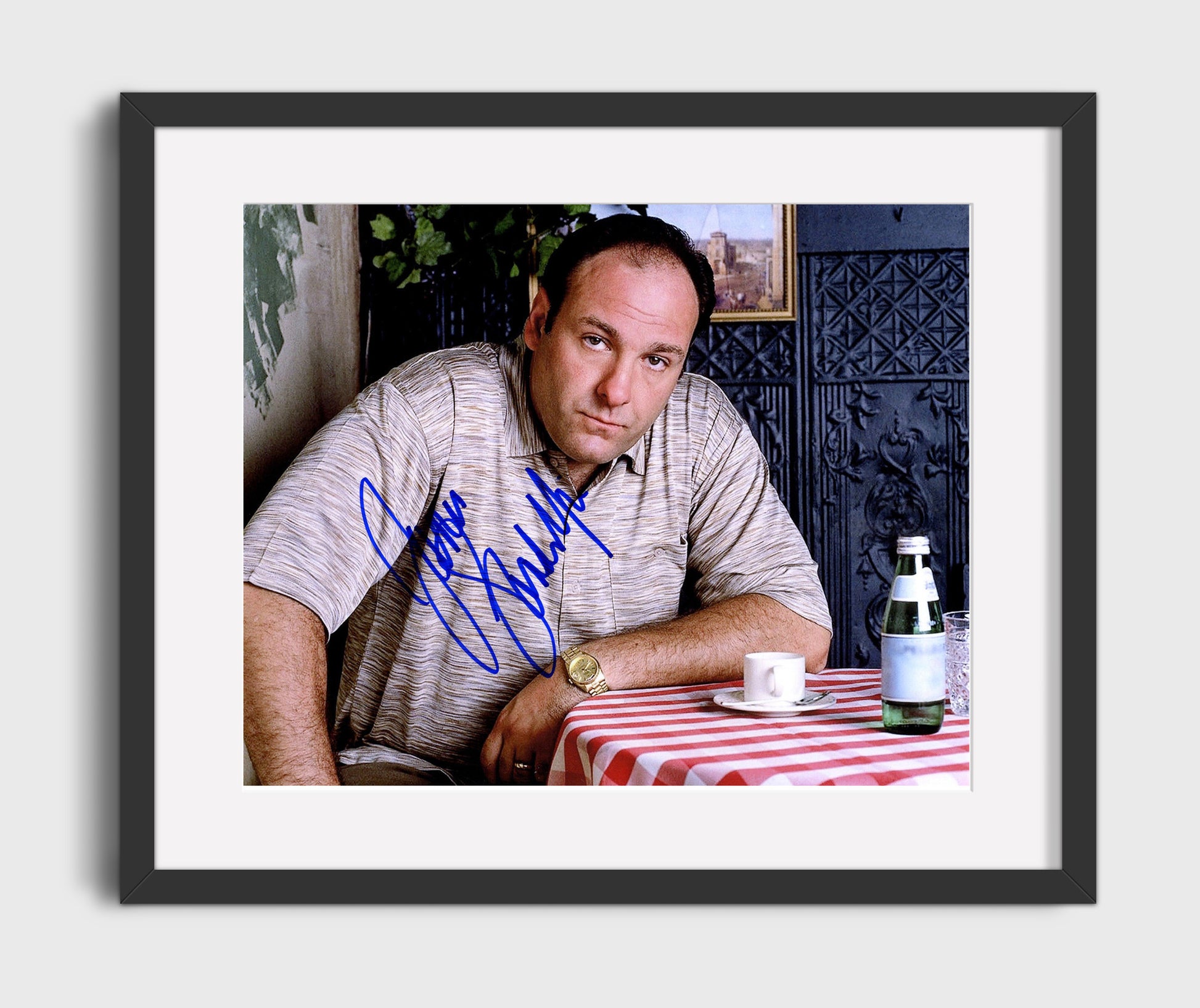 The Sopranos - James Gandolfini (Tony Soprano) Restaurant Table Scene - Vintage Television Wall Art - 16x20 Gallery Frame wall art print - television decor