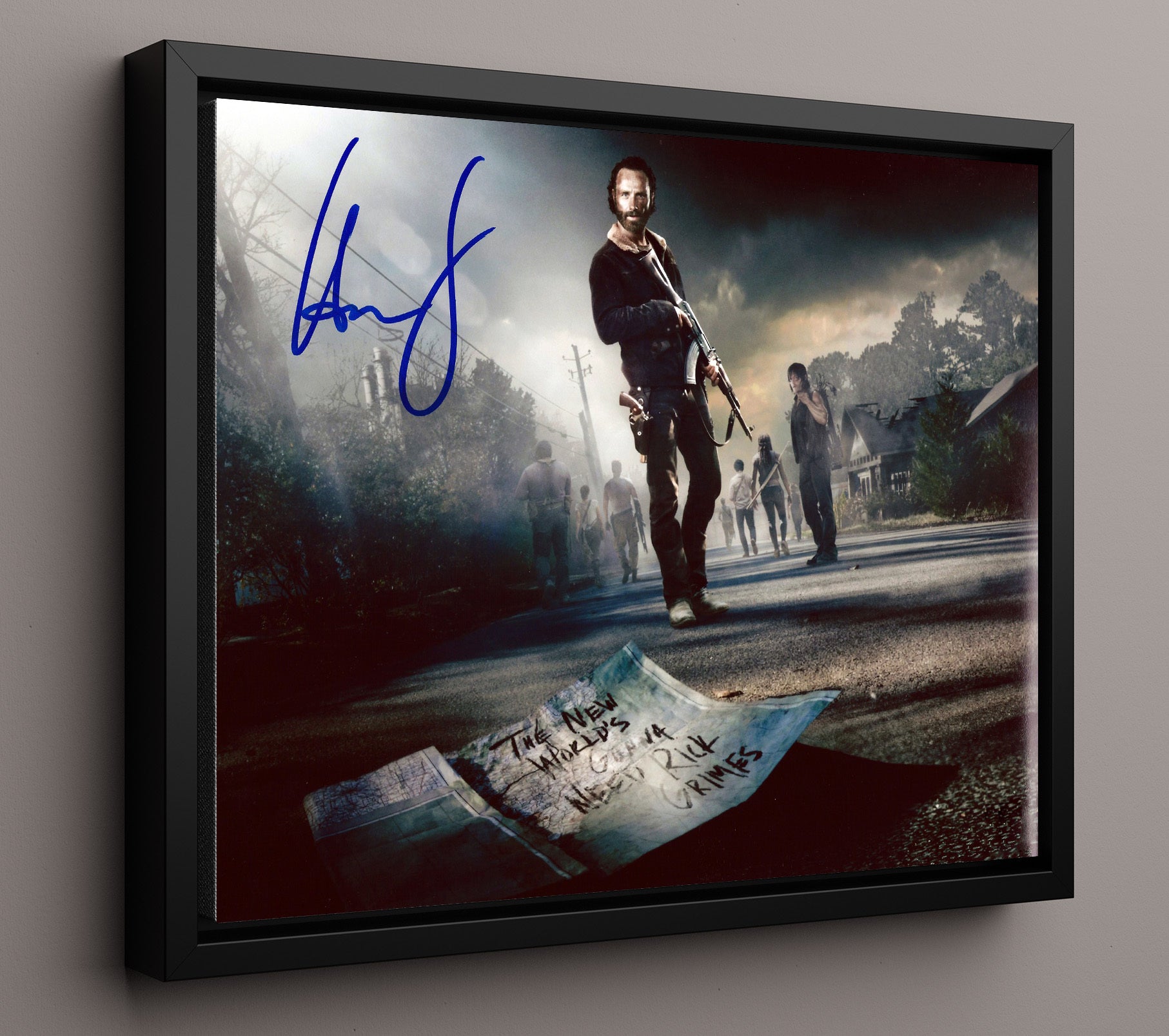 The Walking Dead - Andrew Lincoln (Rick Grimes) Road Stand - Vintage Television Wall Art - 16x20 Framed Canvas wall art print - television decor