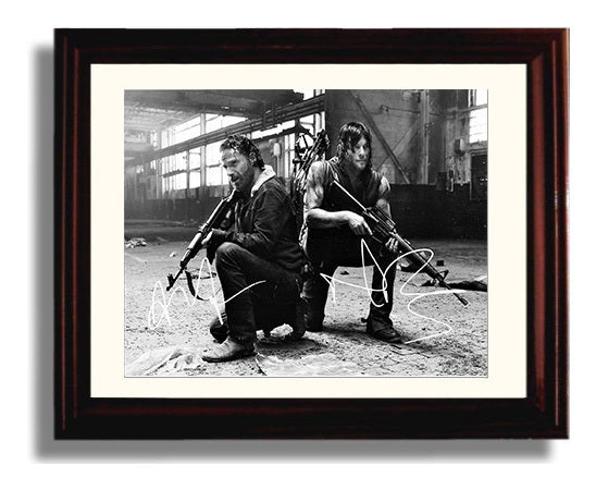 The Walking Dead - Andrew Lincoln (Rick Grimes) and Norman Reedus (Daryl Dixon) Armed Standoff Pose - Vintage Television Wall Art - 8x10 Beveled Frame wall art print - television decor