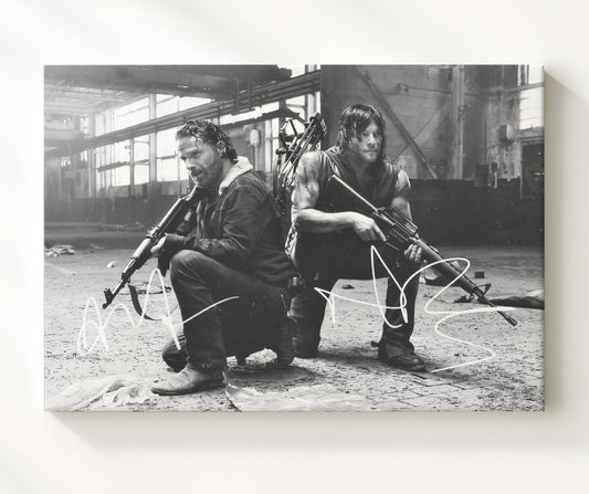 The Walking Dead - Andrew Lincoln (Rick Grimes) and Norman Reedus (Daryl Dixon) Armed Standoff Pose - Canvas television wall art
