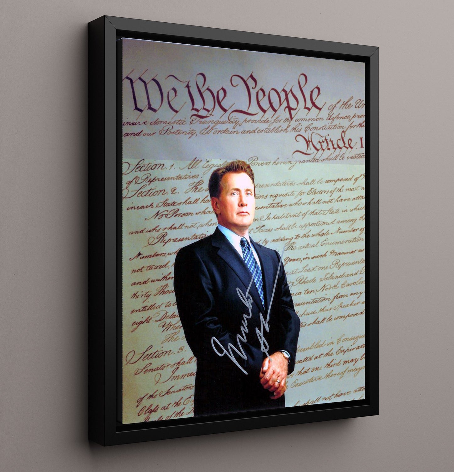 The West Wing - Martin Sheen - President Bartlet Constitution Backdrop - Vintage Television Wall Art - 16x20 Framed Canvas wall art print - television decor