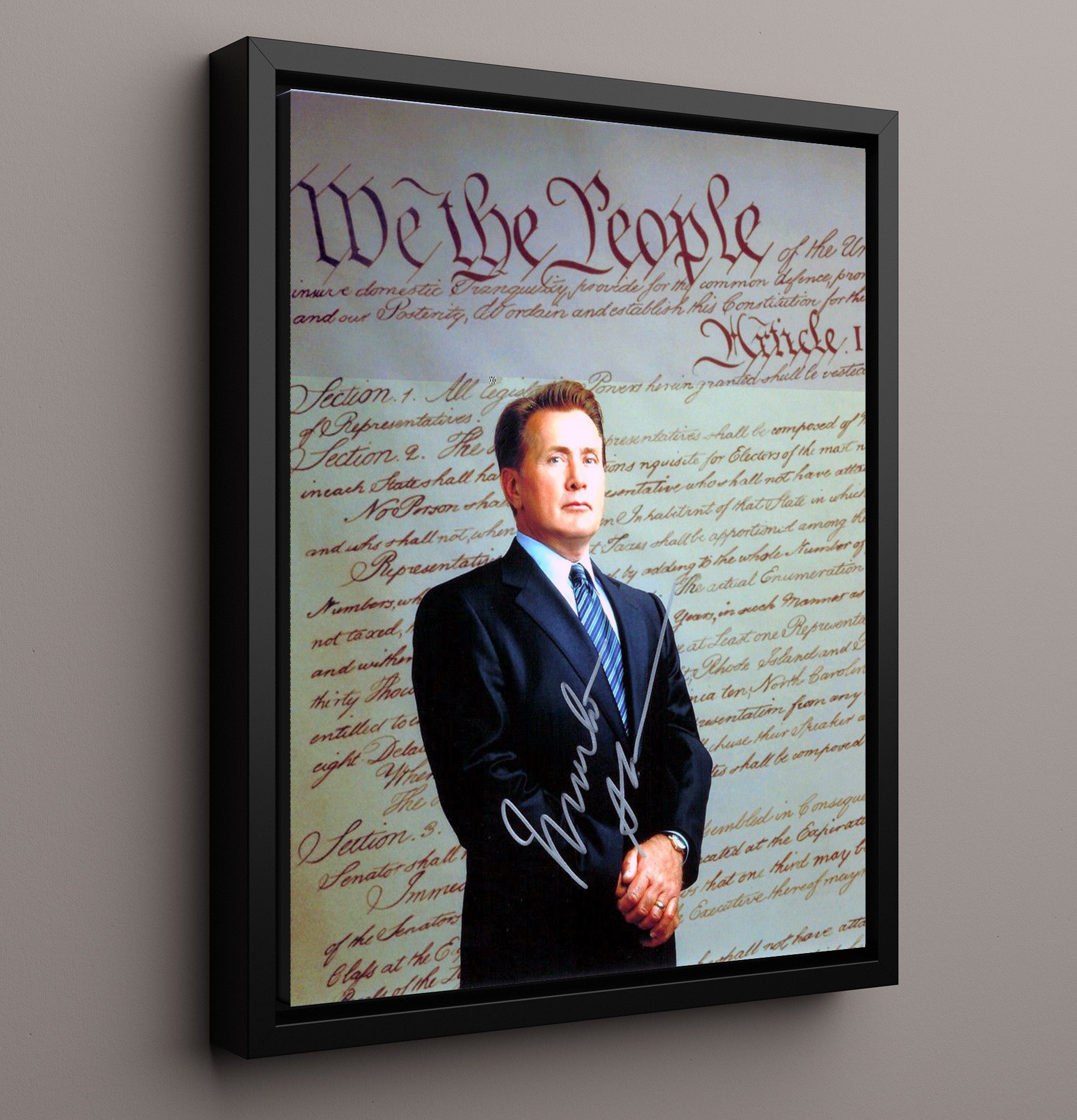 The West Wing - Martin Sheen - President Bartlet Constitution Backdrop - Vintage Television Wall Art - 16x20 Framed Canvas wall art print - television decor