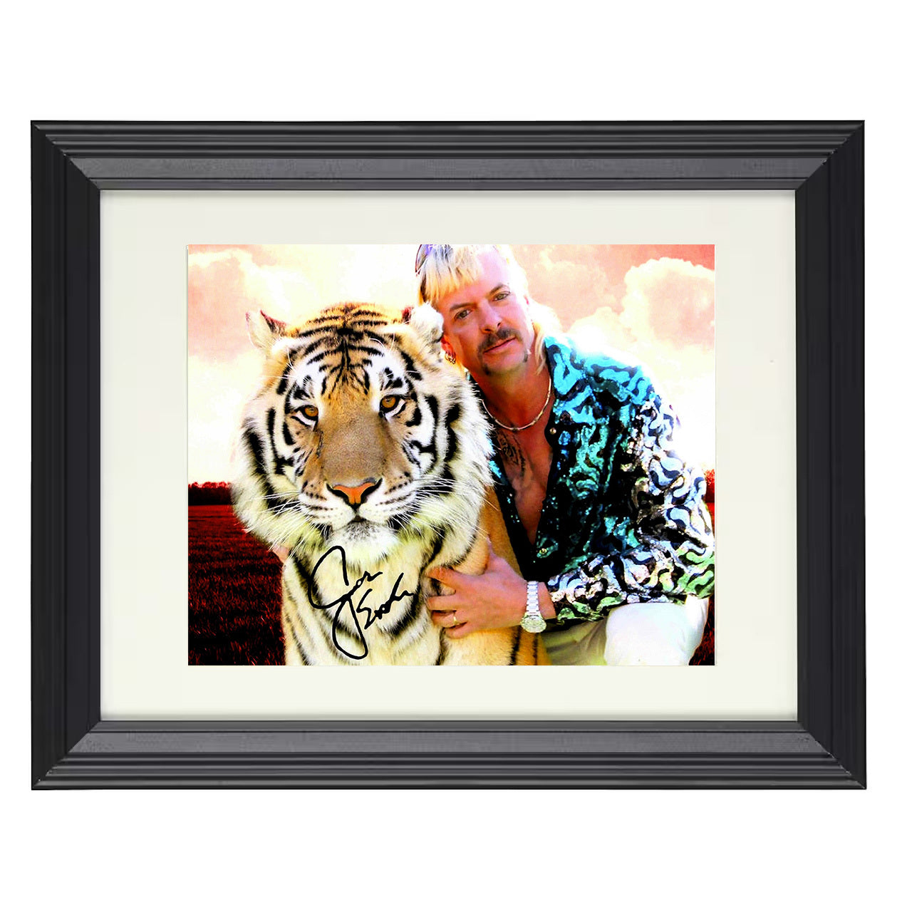 Tiger King – Joe Exotic (Joe Exotic) White Tiger Image – 8x10 black beveled framed television wall art