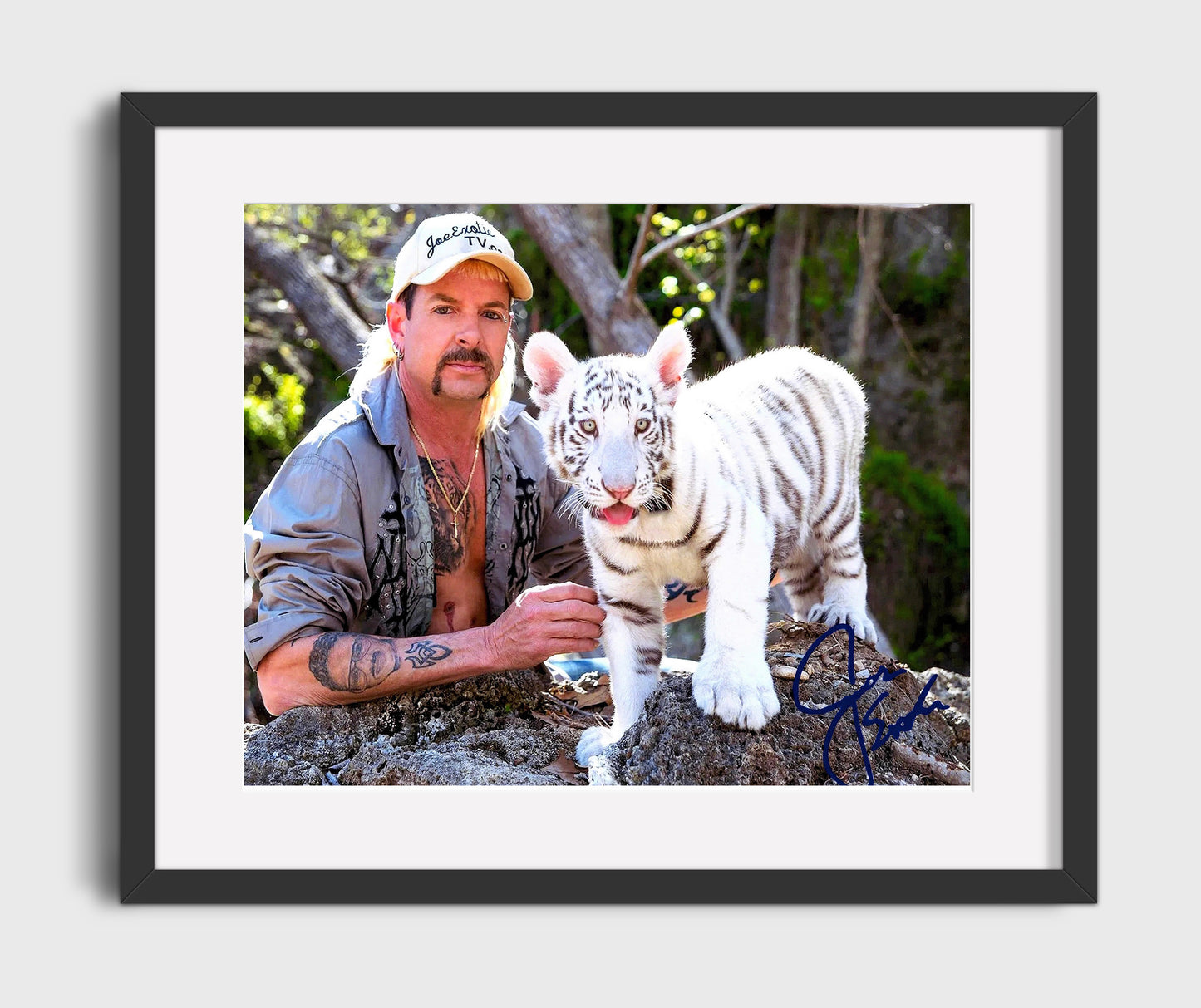 Tiger King - Joe Exotic (Joe Exotic) White Tiger Cub - Vintage Television Wall Art - 16x20 Gallery Frame wall art print - television decor