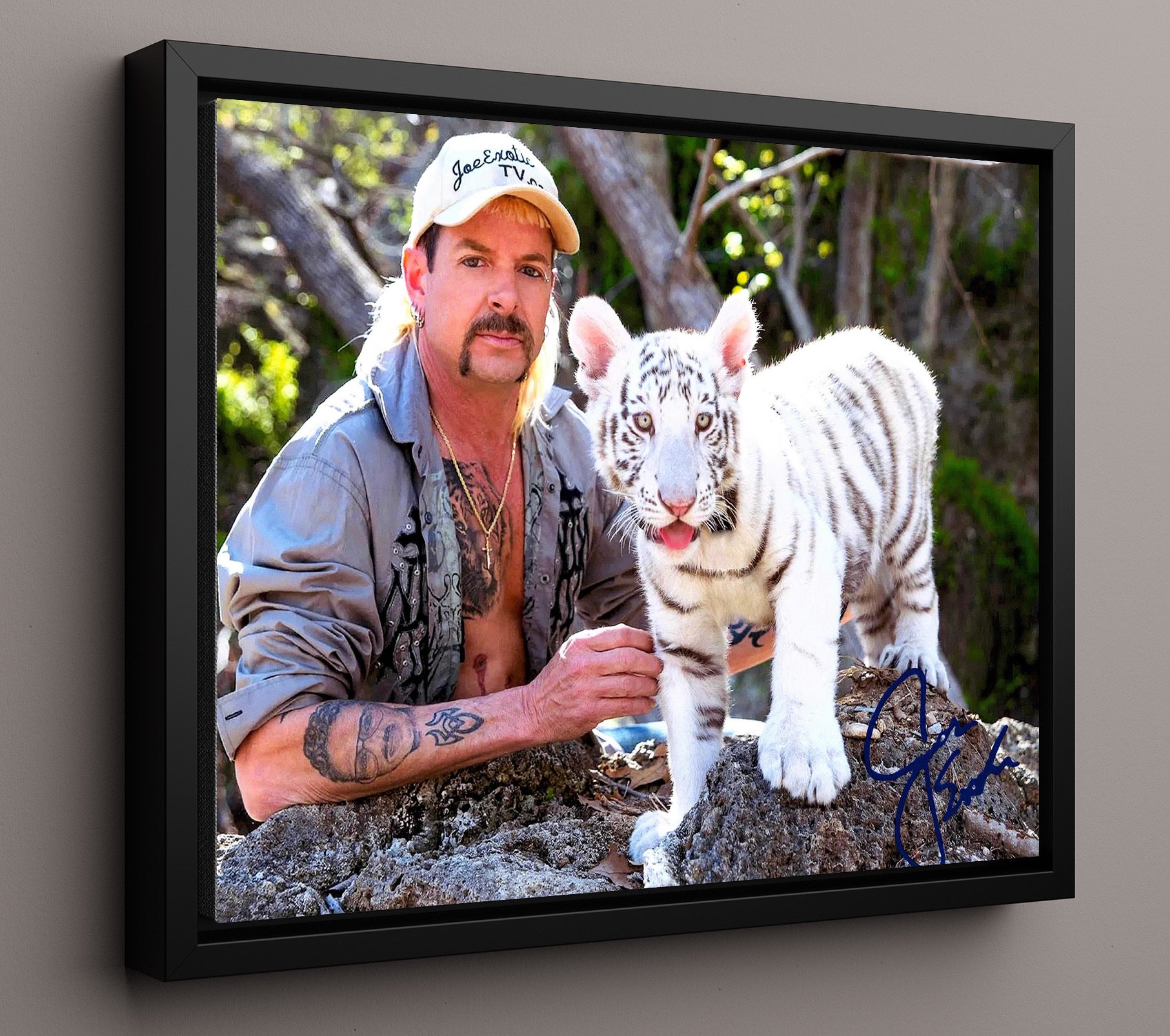 Tiger King - Joe Exotic (Joe Exotic) White Tiger Cub - Vintage Television Wall Art - 16x20 Framed Canvas wall art print - television decor
