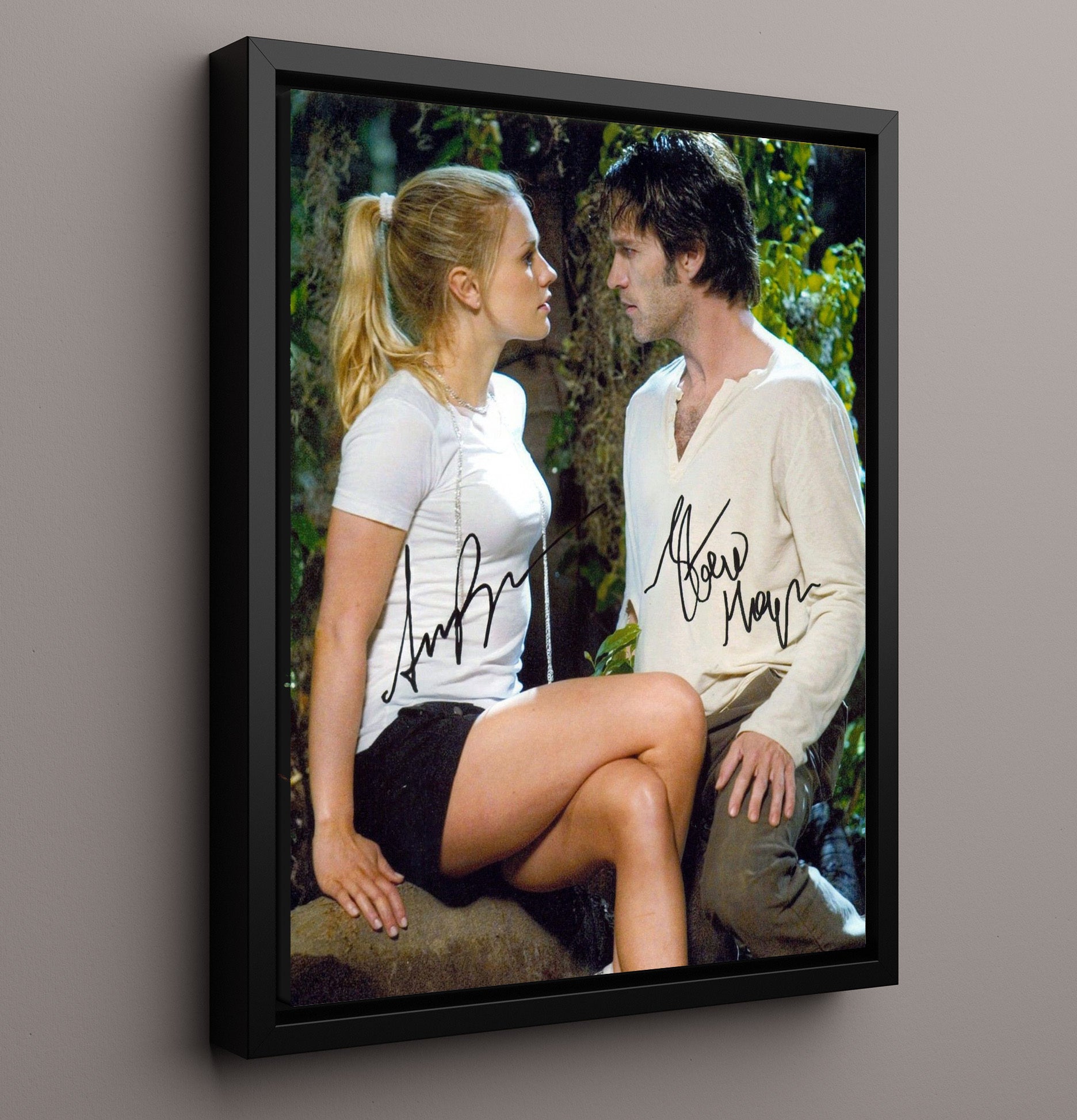 True Blood - Anna Paquin Stephen Moyer Vampire Saga Duo - Vintage Television Wall Art - 16x20 Framed Canvas wall art print - television decor